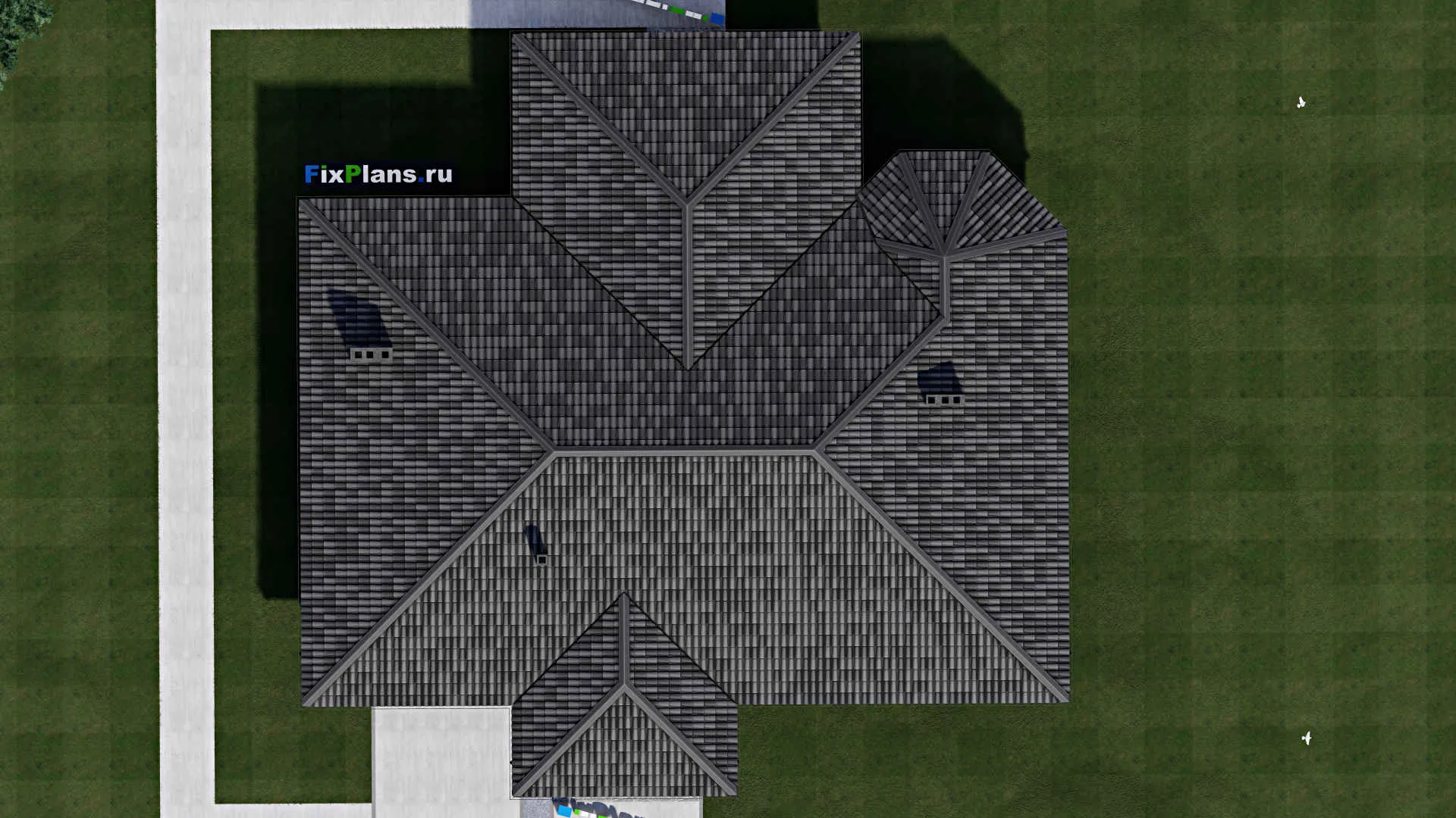 F-1358 - План одноэтажного дома 13 на 20, площадью 240 м² с террасой, гаражом на 1 машину и 2 спальнями