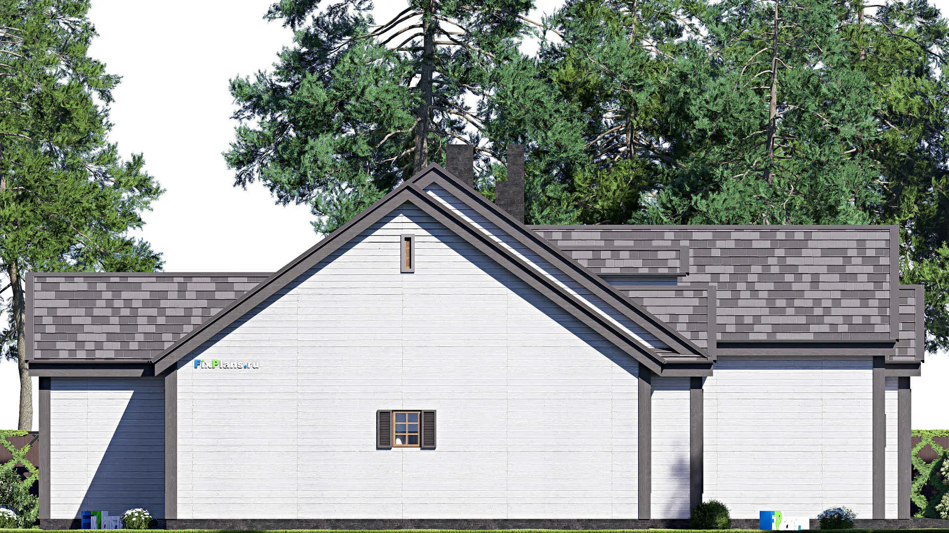 F-17144 - Проект дома с мансардой 21 на 25, площадью 300 м² с террасой, гаражом на 2 машины и 4 спальнями