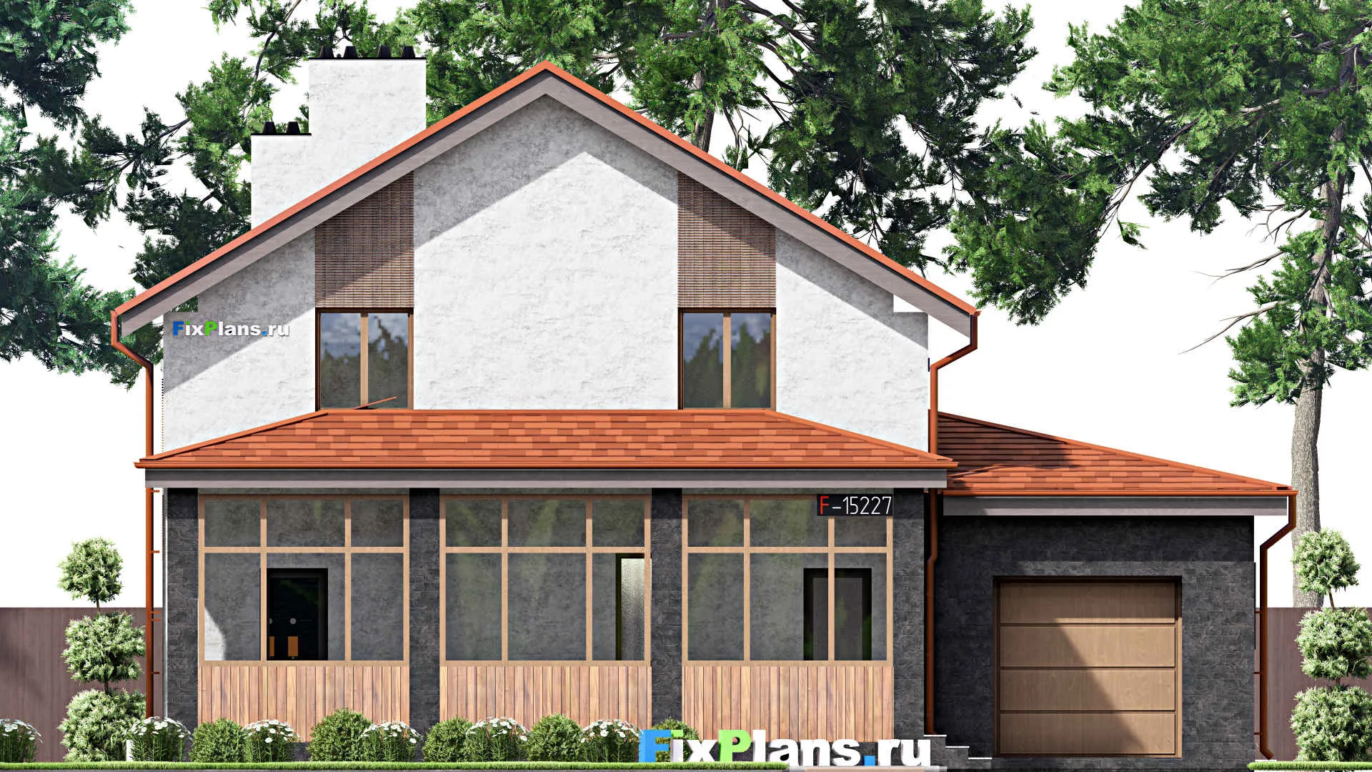 F-15227 - Проект двухэтажного дома 13 на 15, площадью 210 м² с гаражом на 2 машины и 3 спальнями