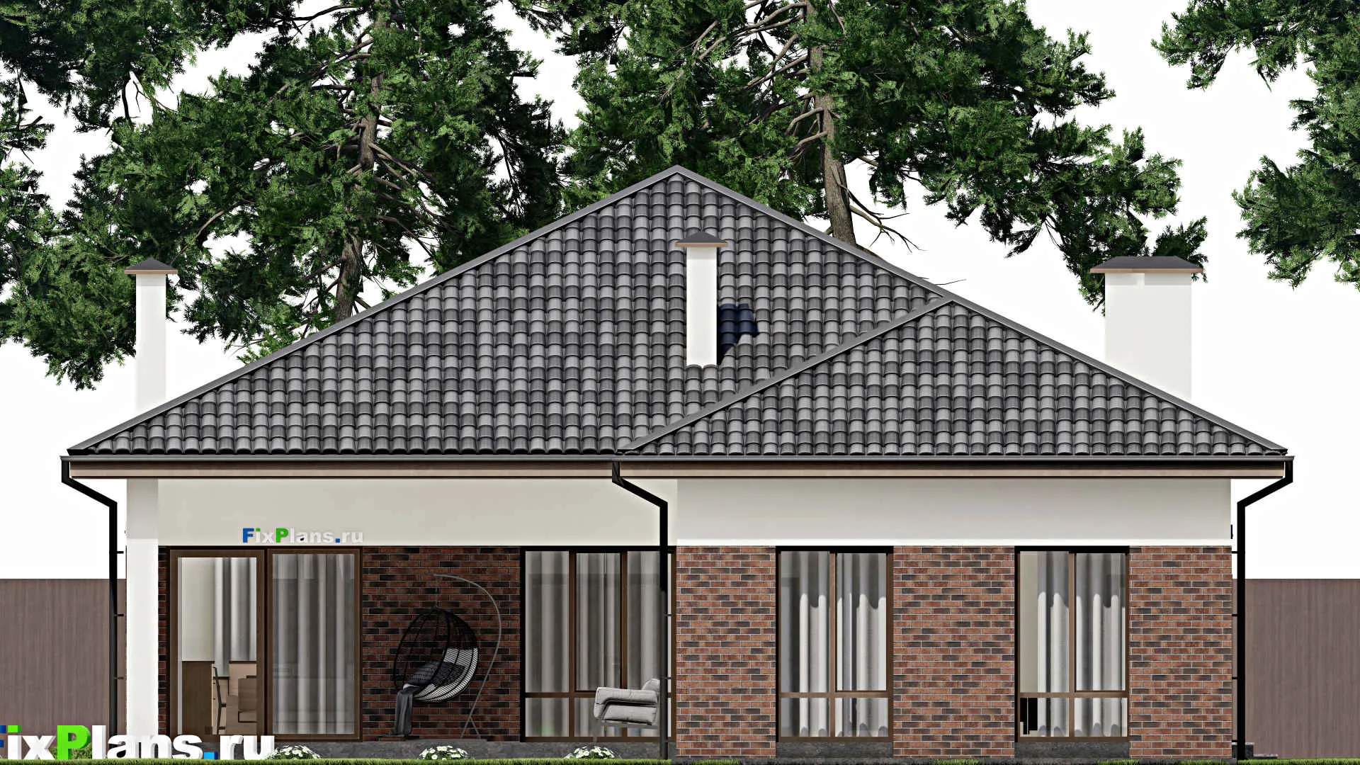 F-6506 - Проект одноэтажного дома 15 на 31, площадью 330 м² с террасой, гаражом на 2 машины и 3 спальнями