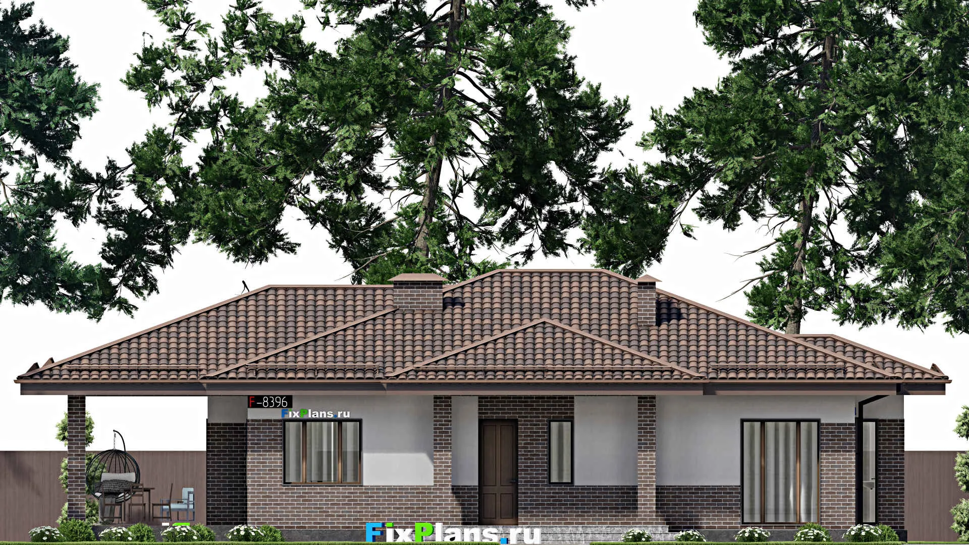 F-8396 - Проект одноэтажного дома 13 на 17, площадью 160 м² с террасой и 3 спальнями
