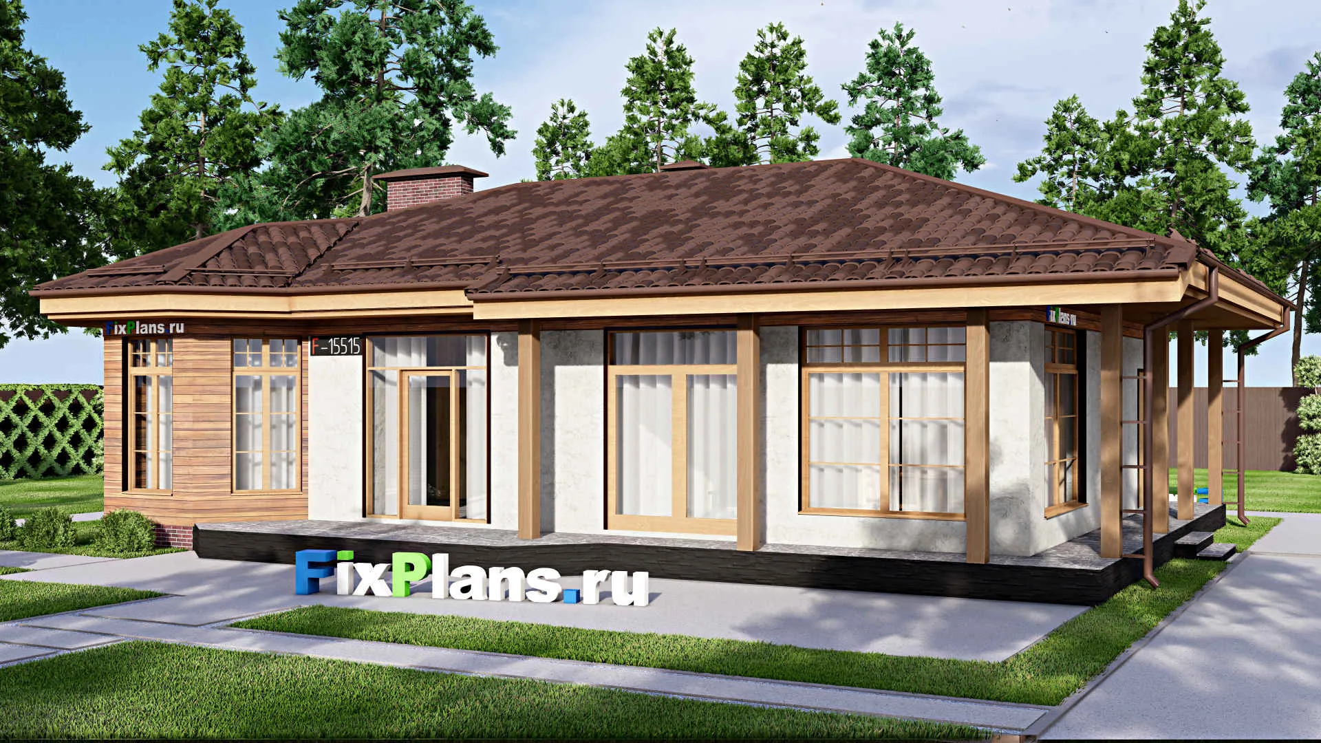 F-15515 - Проект бани 10 на 14, площадью 140 м² с комнатой отдыха, терассой, бассейном и санузлом