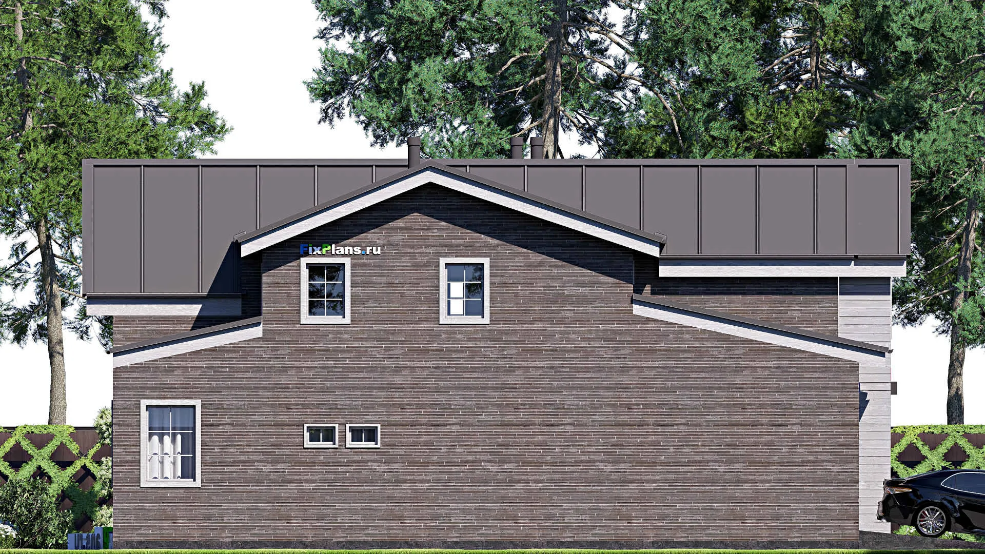 F-20411 - Проект дома с мансардой 14 на 15, площадью 240 м² с террасой, балконом, гаражом на 1 машину и 5 спальнями