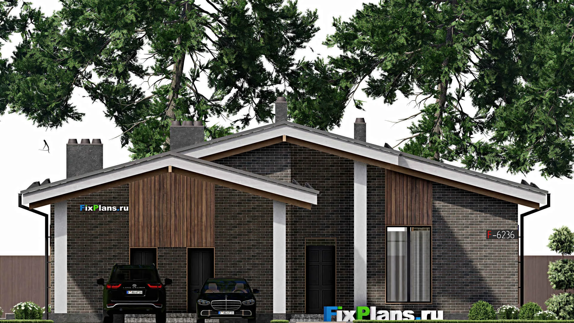 F-6236 - Проект одноэтажного дома 15 на 20, площадью 230 м² с террасой, баней и 2 спальнями