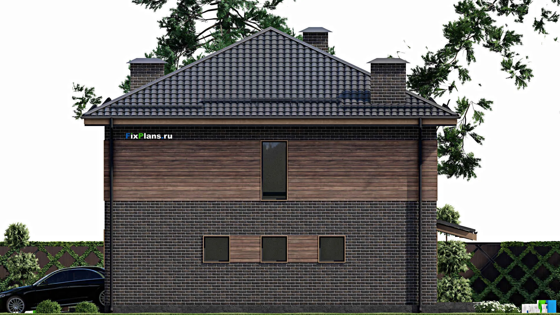 F-4742 - Проект двухэтажного дома 11 на 14, площадью 230 м² с балконом, гаражом на 1 машину и 4 спальнями