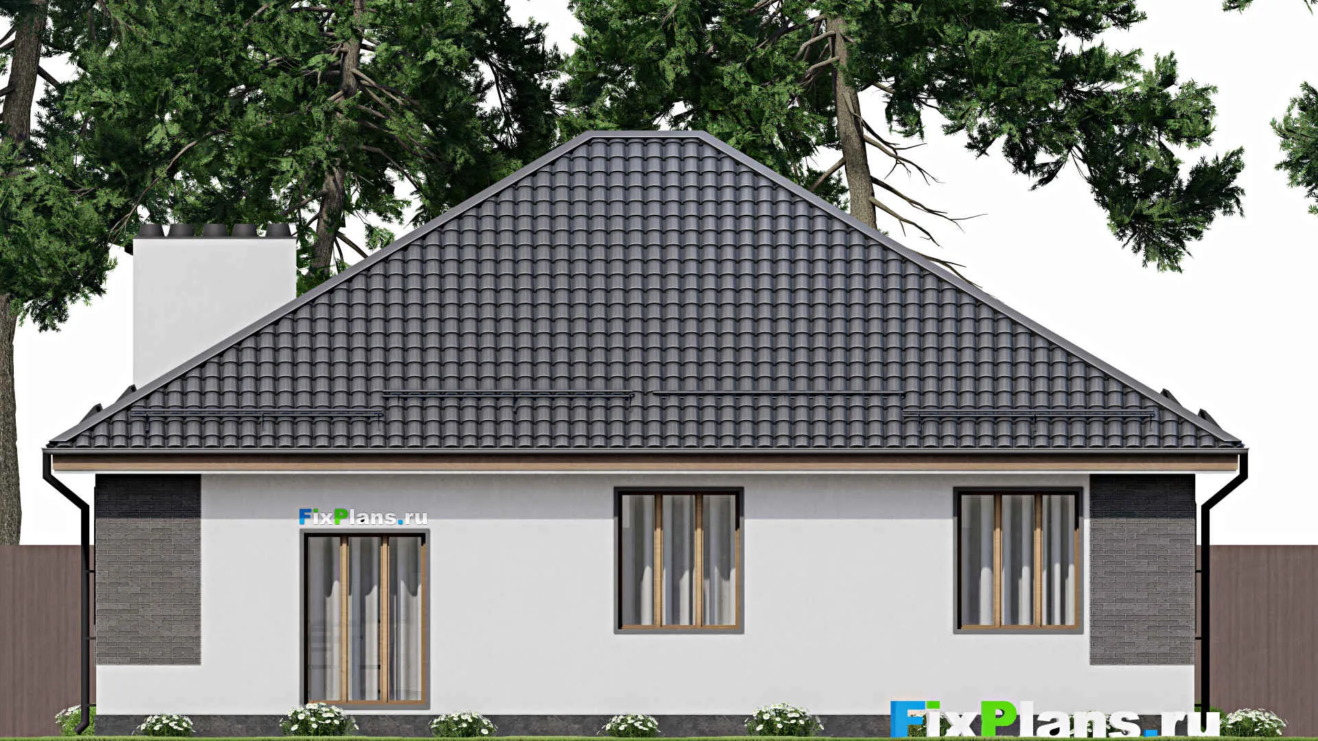 F-4319 - Проект одноэтажного дома 12 на 14, площадью 140 м² с террасой и 3 спальнями