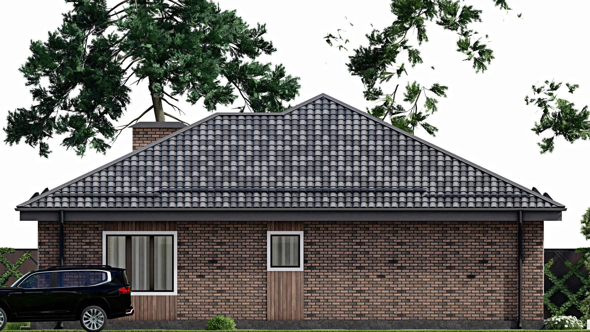 F-9647 - Проект одноэтажного дома 15 на 16, площадью 170 м² с террасой и 3 спальнями