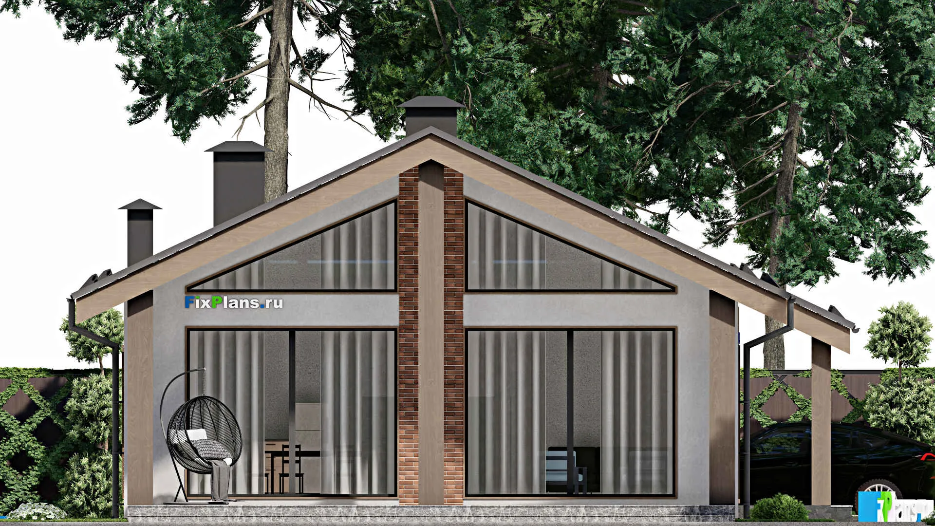 F-7208 - Проект одноэтажного дома 12 на 18, площадью 150 м² с террасой и 2 спальнями