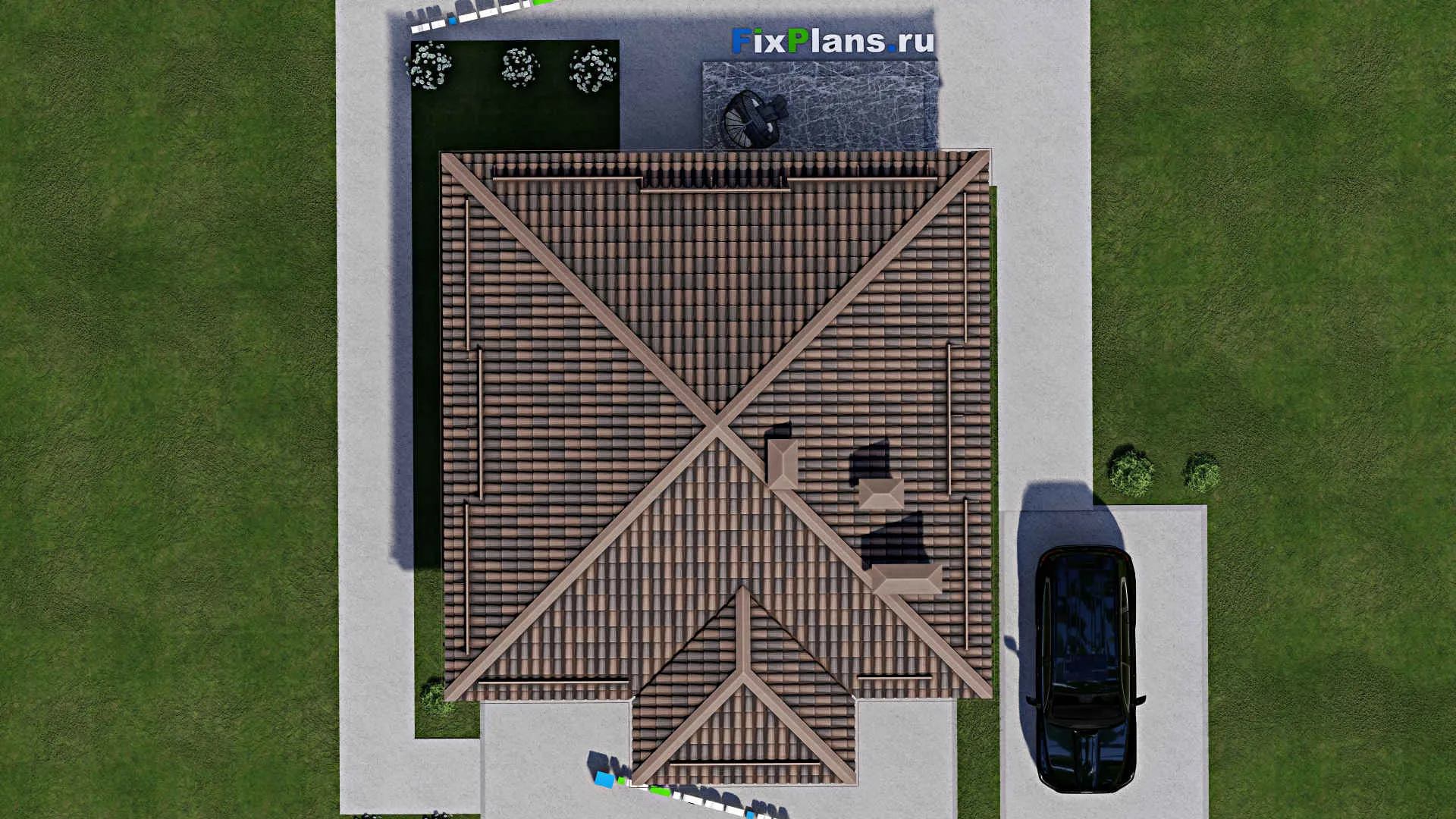 F-9890 - Проект одноэтажного дома 10 на 14, площадью 90 м² с террасой и 3 спальнями