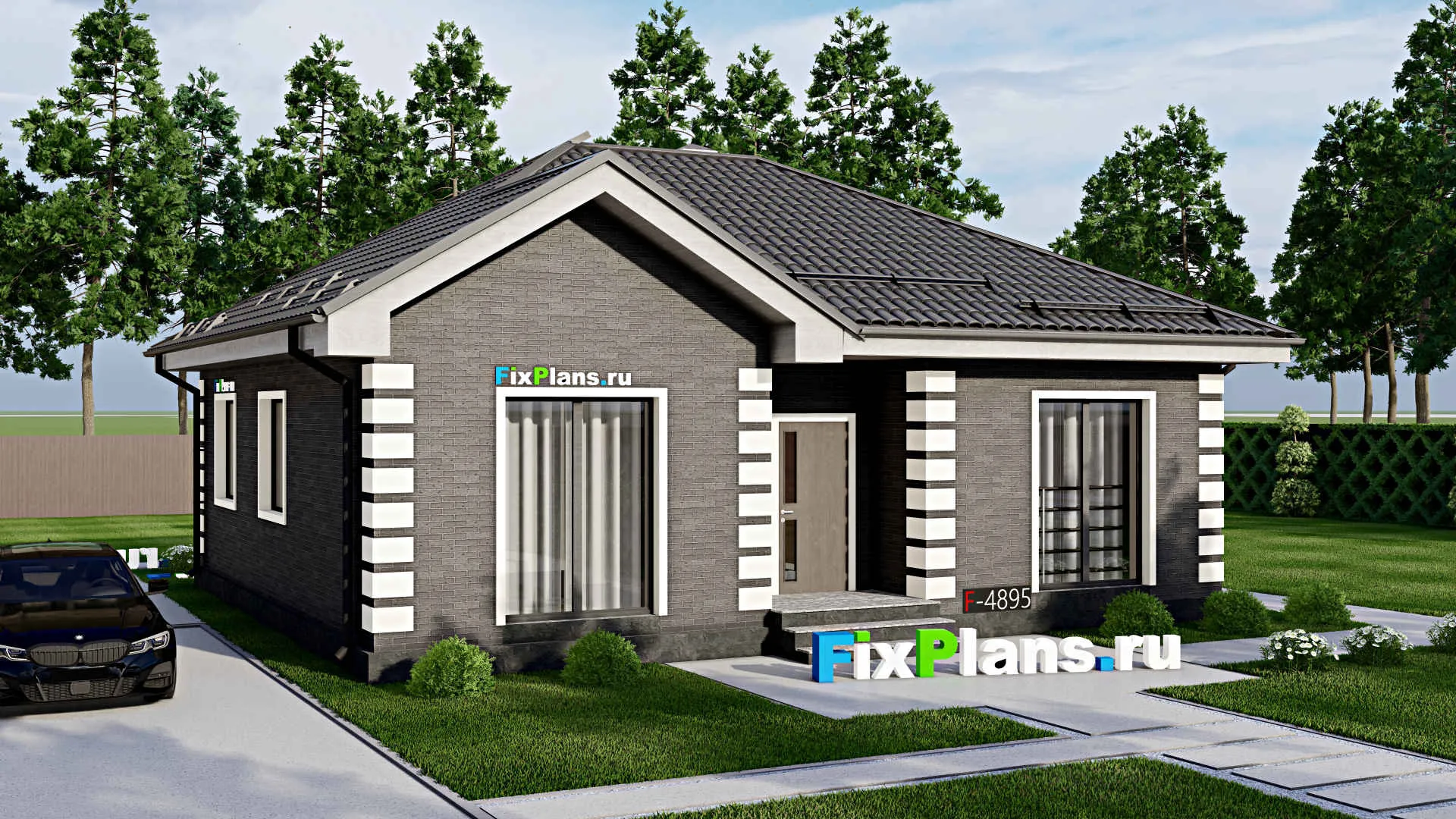 F-4895 - Проект одноэтажного дома 11 на 12, площадью 90 м² с 2 спальнями