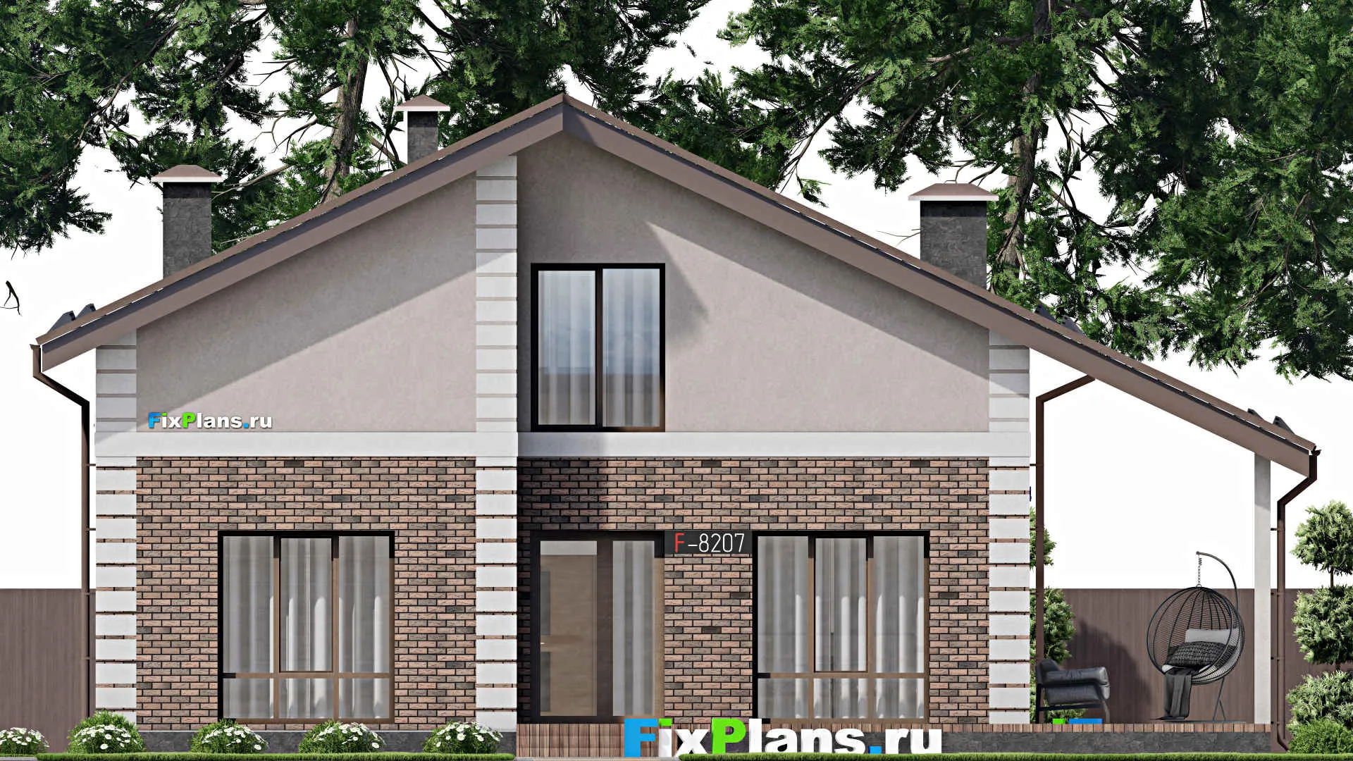 F-8207 - Проект дома с мансардой 12 на 14, площадью 240 м² с террасой и 1 спальнями