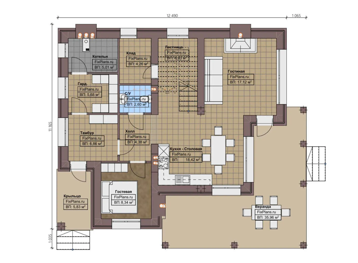 F-0557 - Планы дома с мансардой 12 на 13, площадью 210 м² с террасой, балконом и 3 спальнями