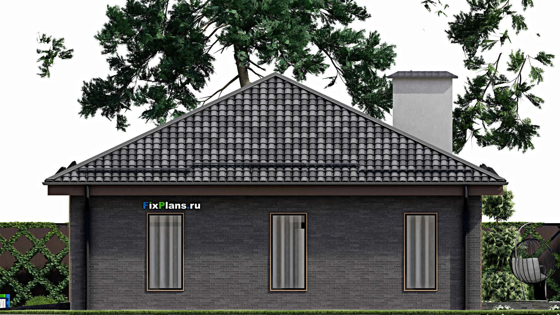 F-7181 - Проект одноэтажного дома 14 на 17, площадью 170 м² с террасой, гаражом на 1 машину и 3 спальнями
