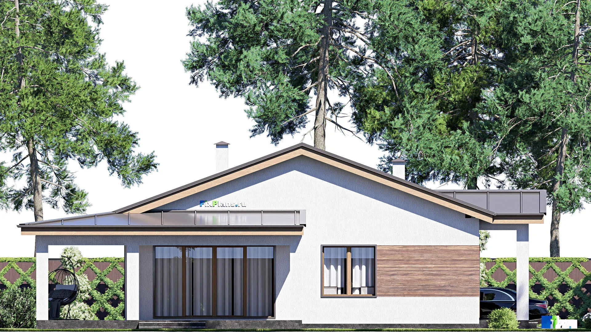 F-18161 - Проект одноэтажного дома 17 на 20, площадью 220 м² с террасой и 3 спальнями