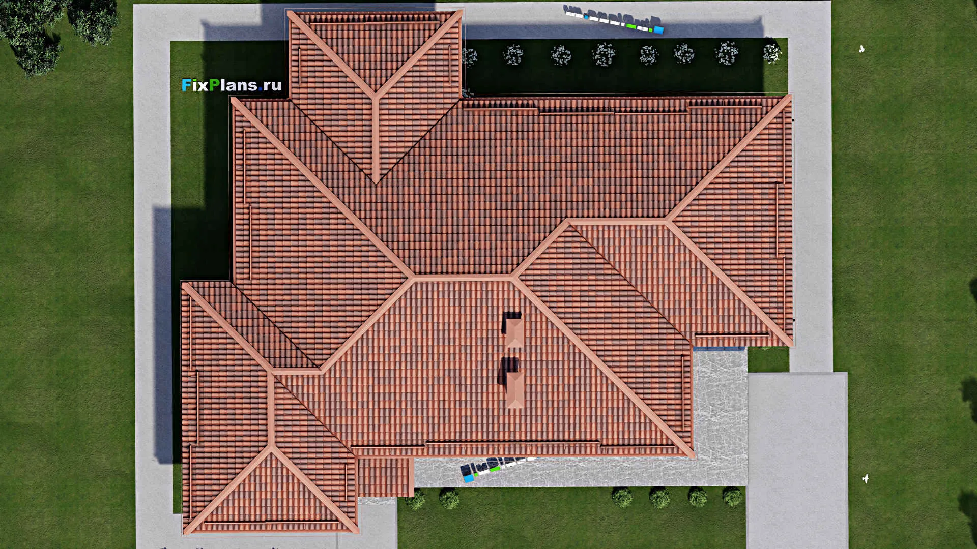 F-8180 - Проект одноэтажного дома 19 на 20, площадью 300 м² с террасой и 4 спальнями