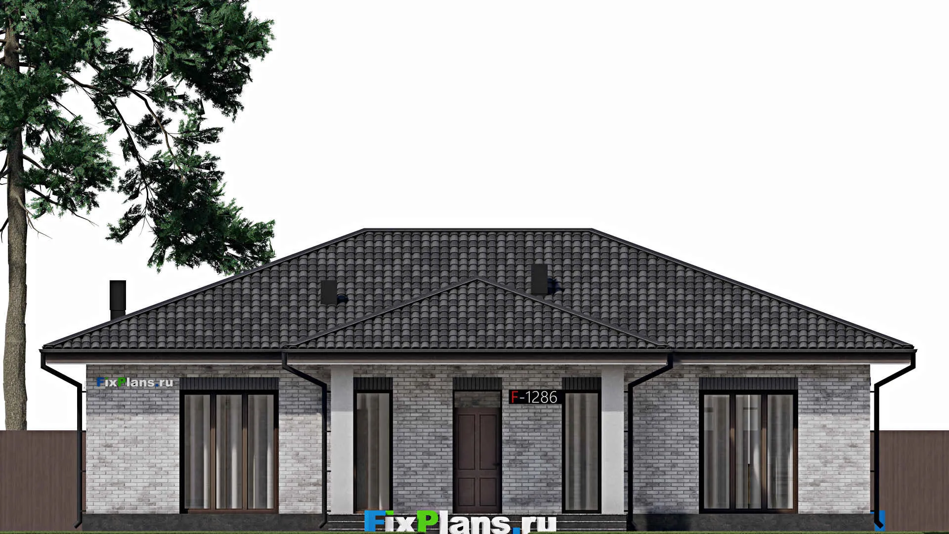 F-1286 - Проект одноэтажного дома 12 на 16, площадью 170 м² с террасой и 3 спальнями