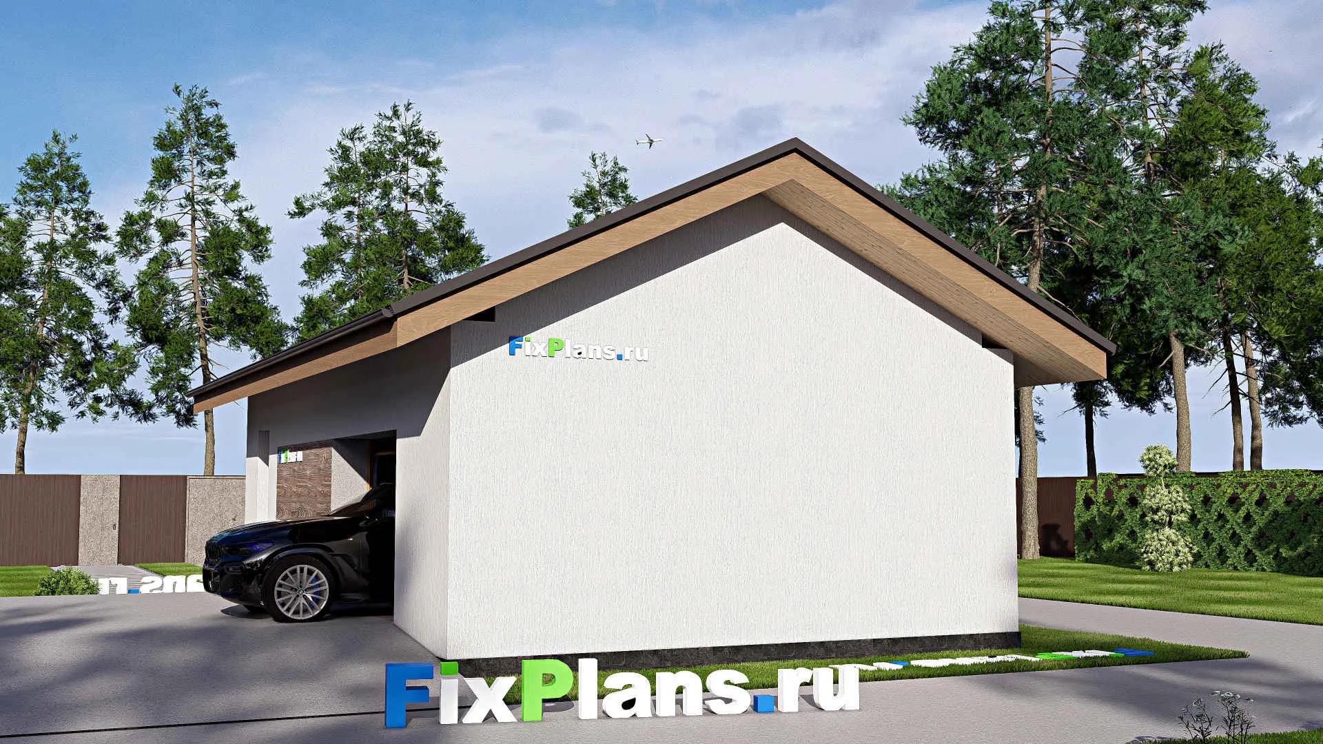 F-19475 - Проект гаража из газобетона 7 на 11, площадью 60 м² на 2 машиноместа