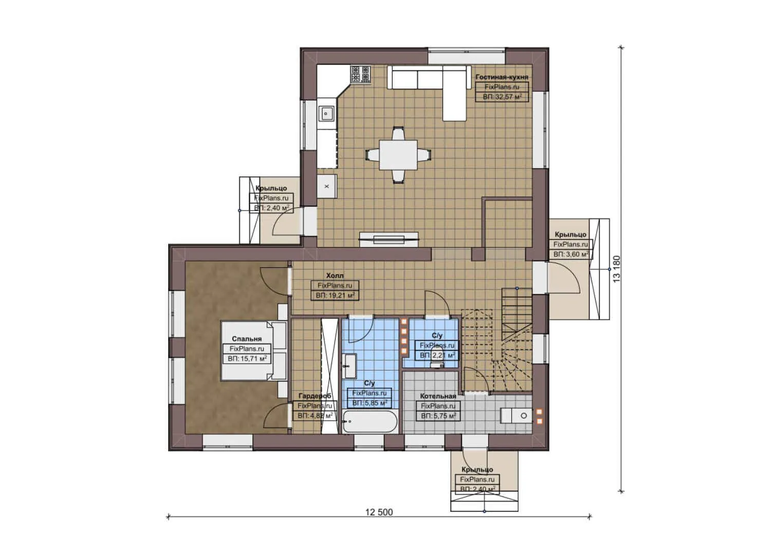 F-6821 - Планы дома с мансардой 13 на 14, площадью 180 м² с 4 спальнями