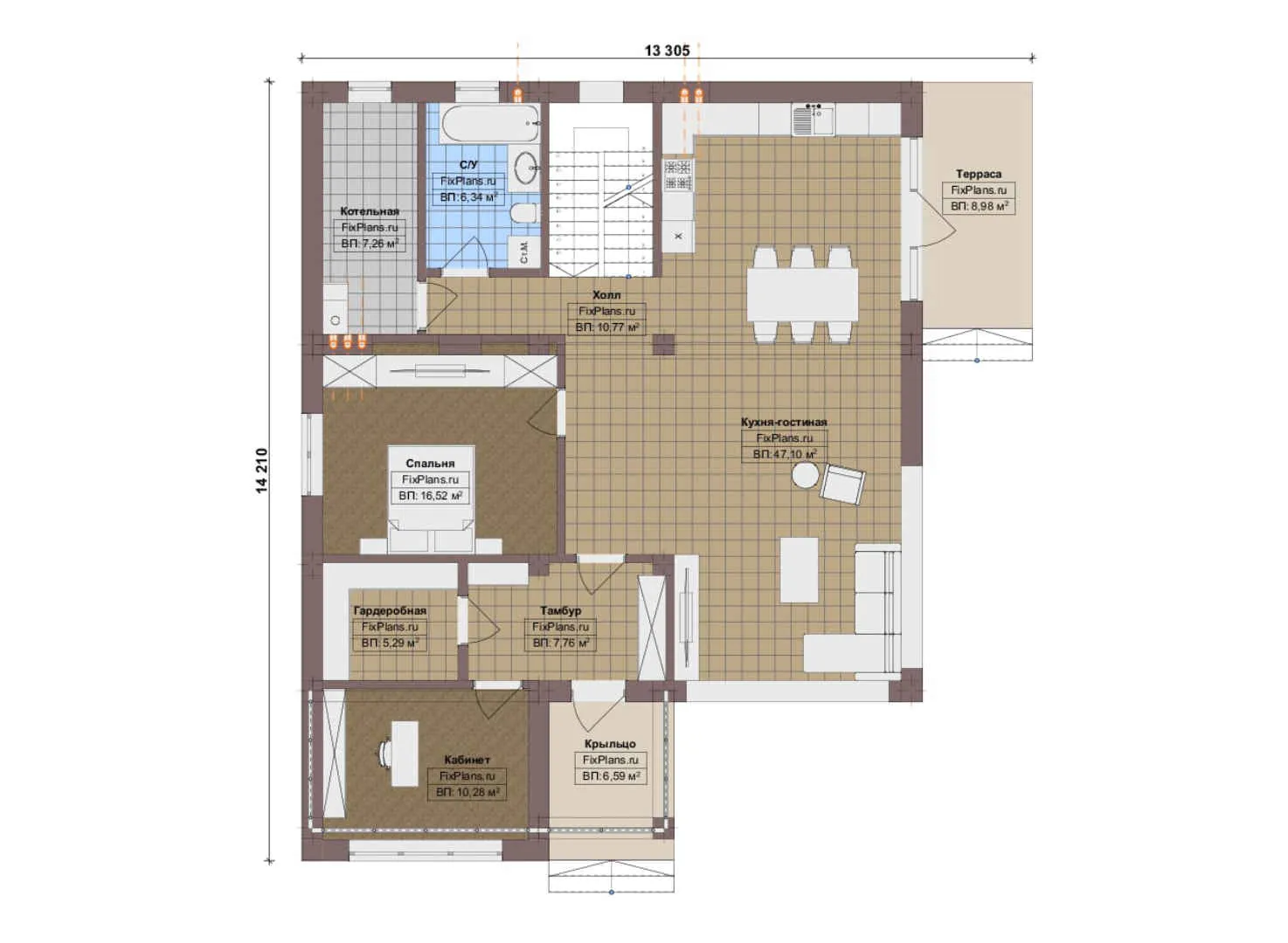 F-20276 - Планы двухэтажного дома 14 на 15, площадью 230 м² с террасой, балконом и 4 спальнями