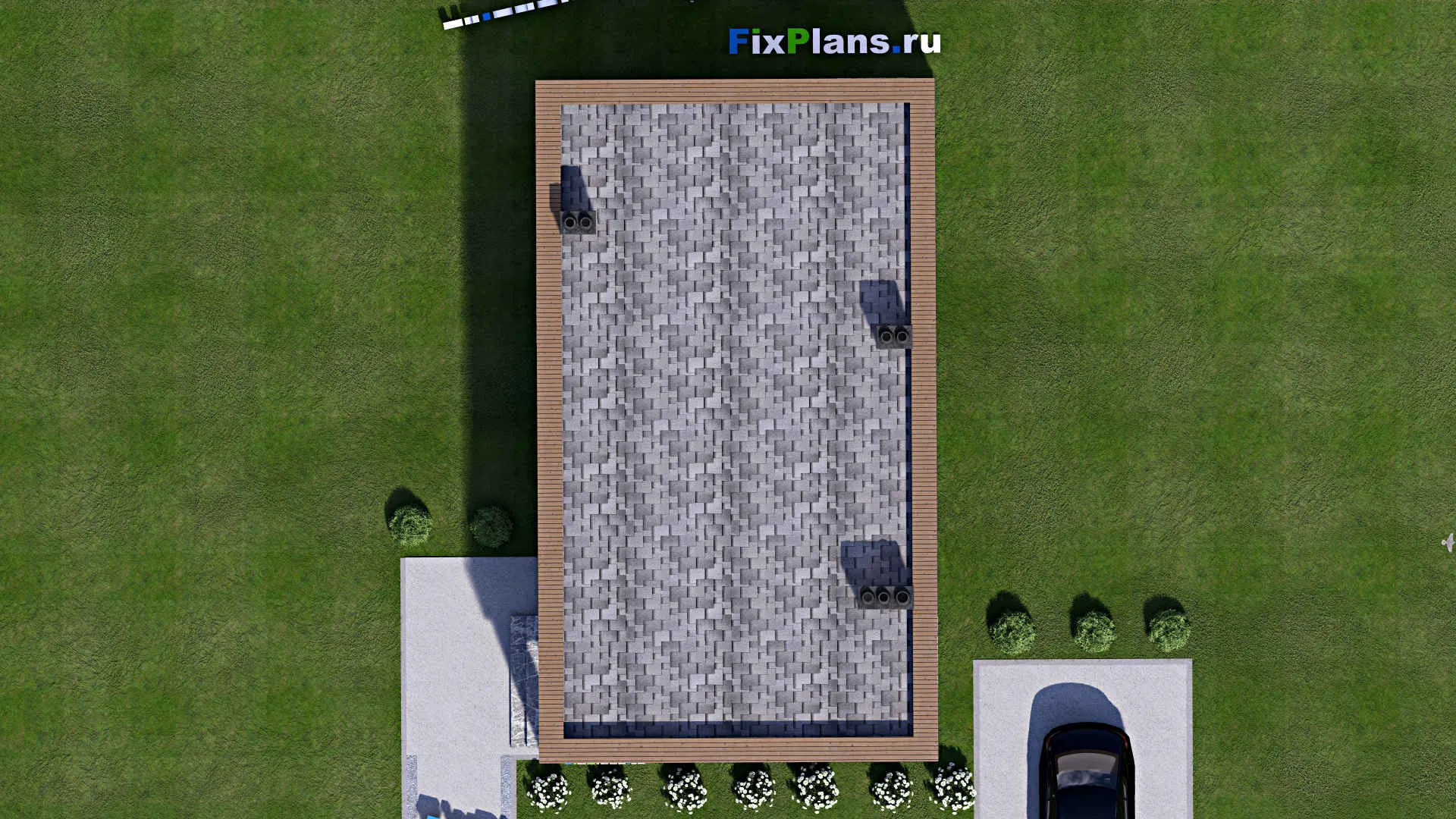 F-15083 - Проект бани 8 на 13, площадью 80 м² с комнатой отдыха, терассой и санузлом