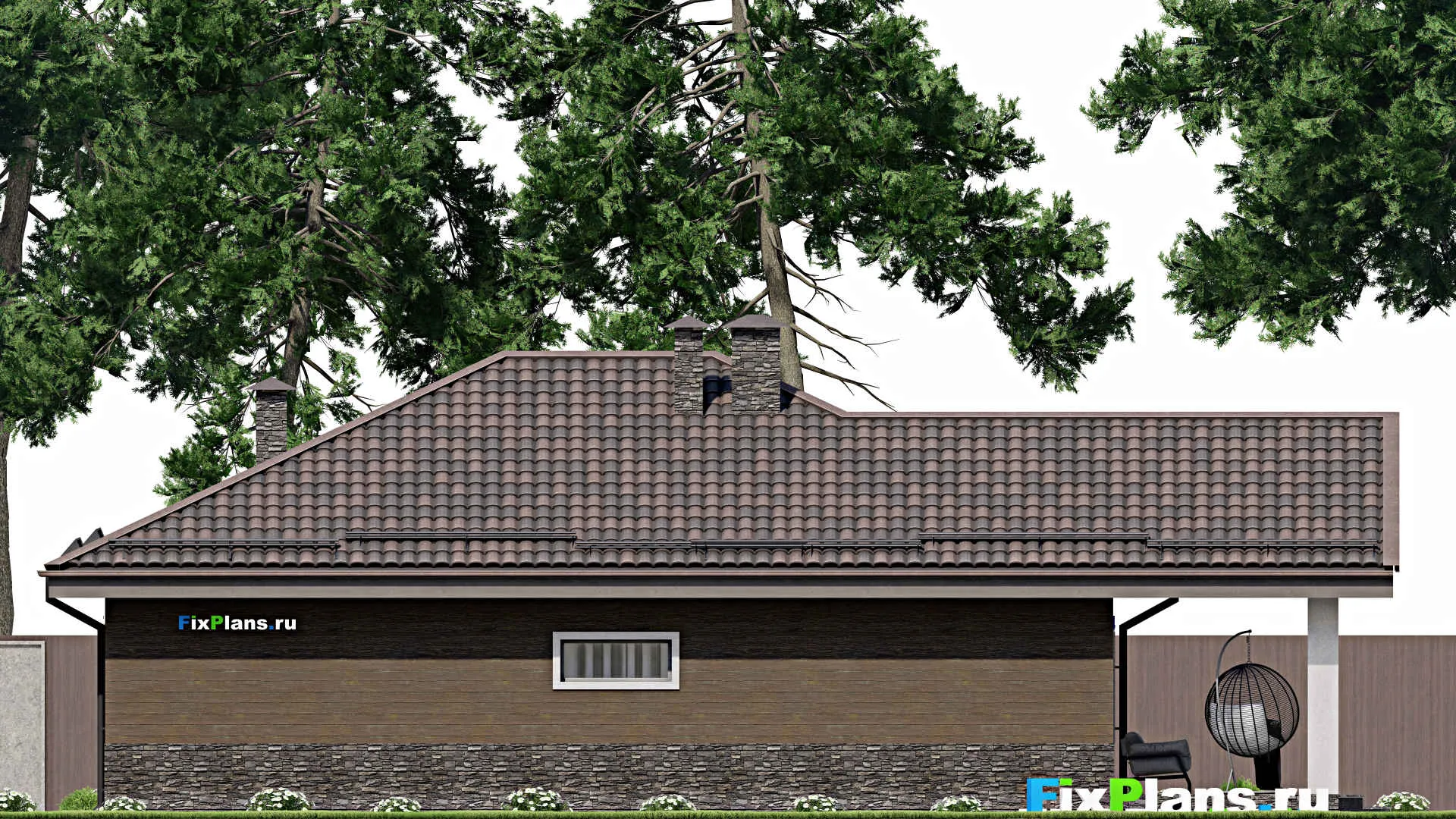 F-6938 - Проект одноэтажного дома 12 на 17, площадью 140 м² с террасой, баней и 3 спальнями