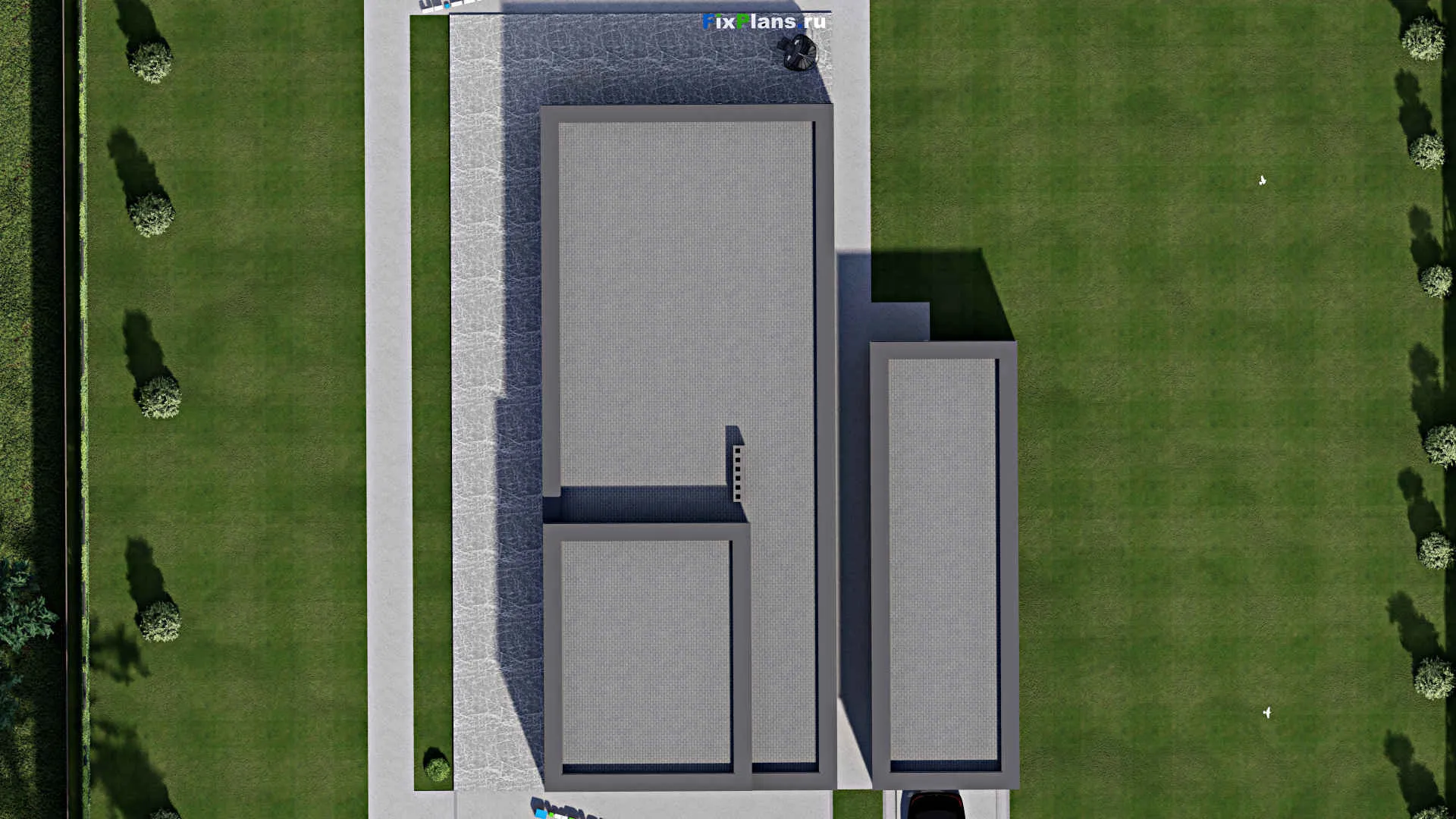 F-6065 - Проект одноэтажного дома 16 на 23, площадью 330 м² с террасой, гаражом на 2 машины и 4 спальнями