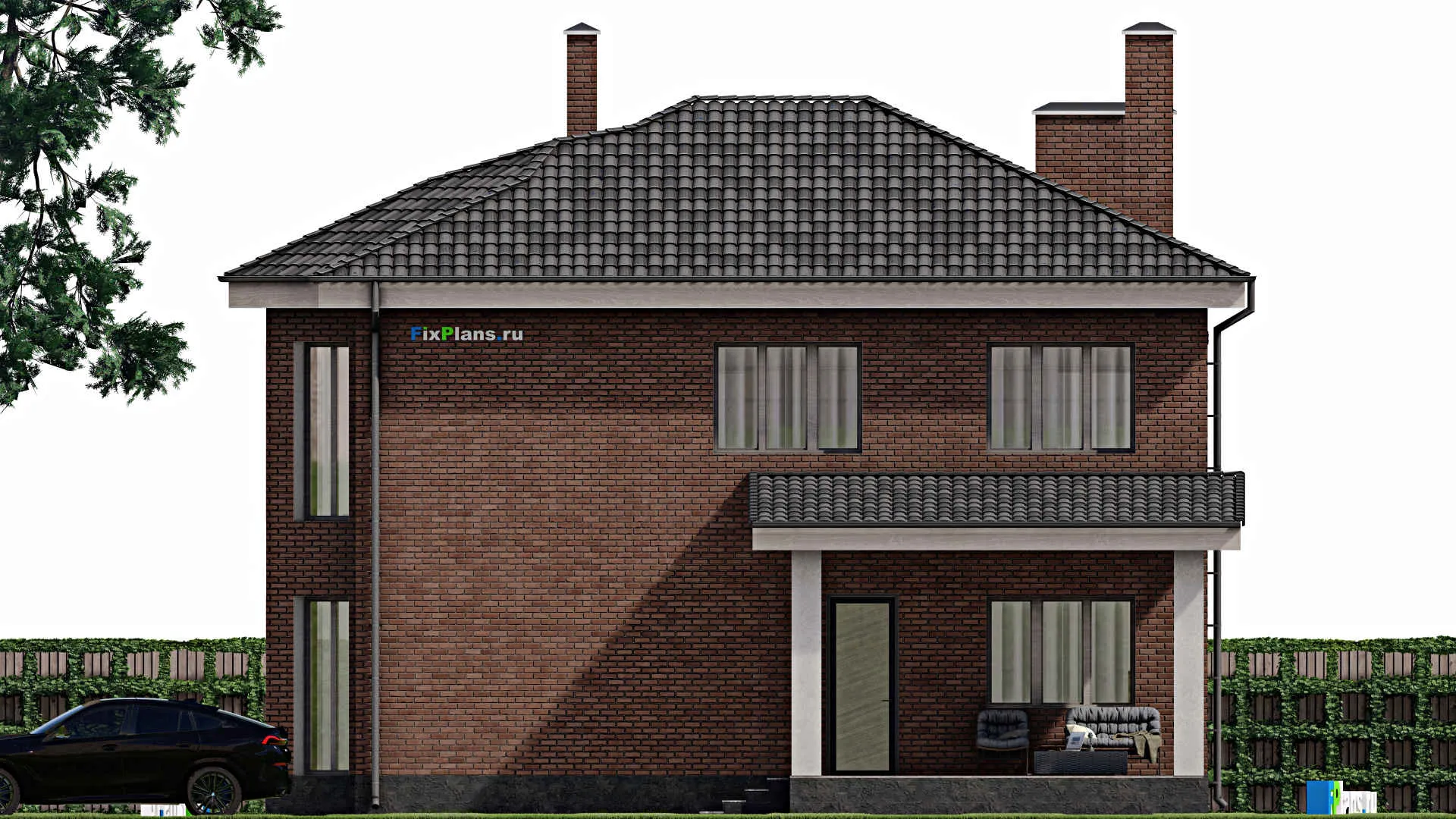 F-1736 - Проект двухэтажного дома 13 на 14, площадью 260 м² с террасой и 5 спальнями