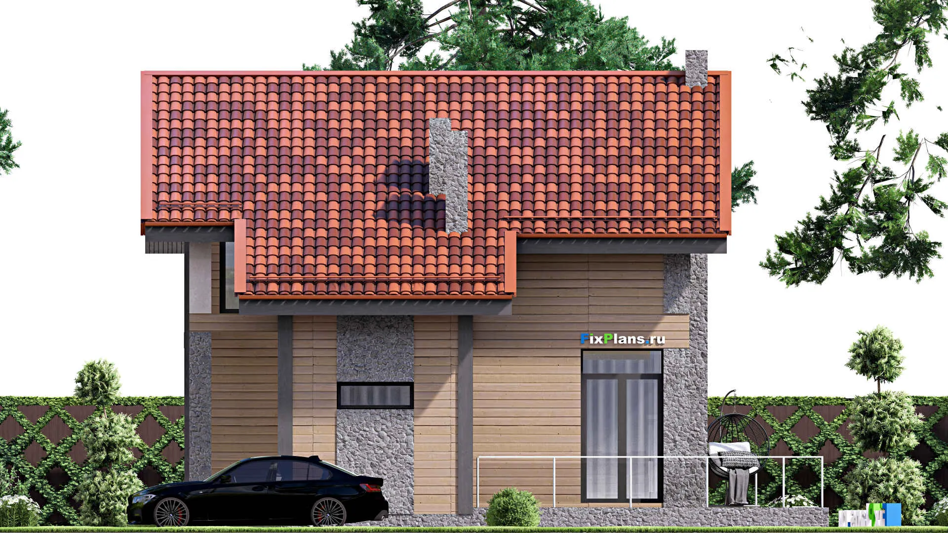 F-15857 - Проект дома с мансардой 12 на 15, площадью 190 м² с террасой, балконом и 3 спальнями