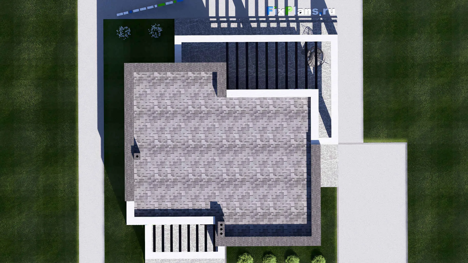 F-16325 - Проект одноэтажного дома 13 на 14, площадью 130 м² с террасой и 2 спальнями
