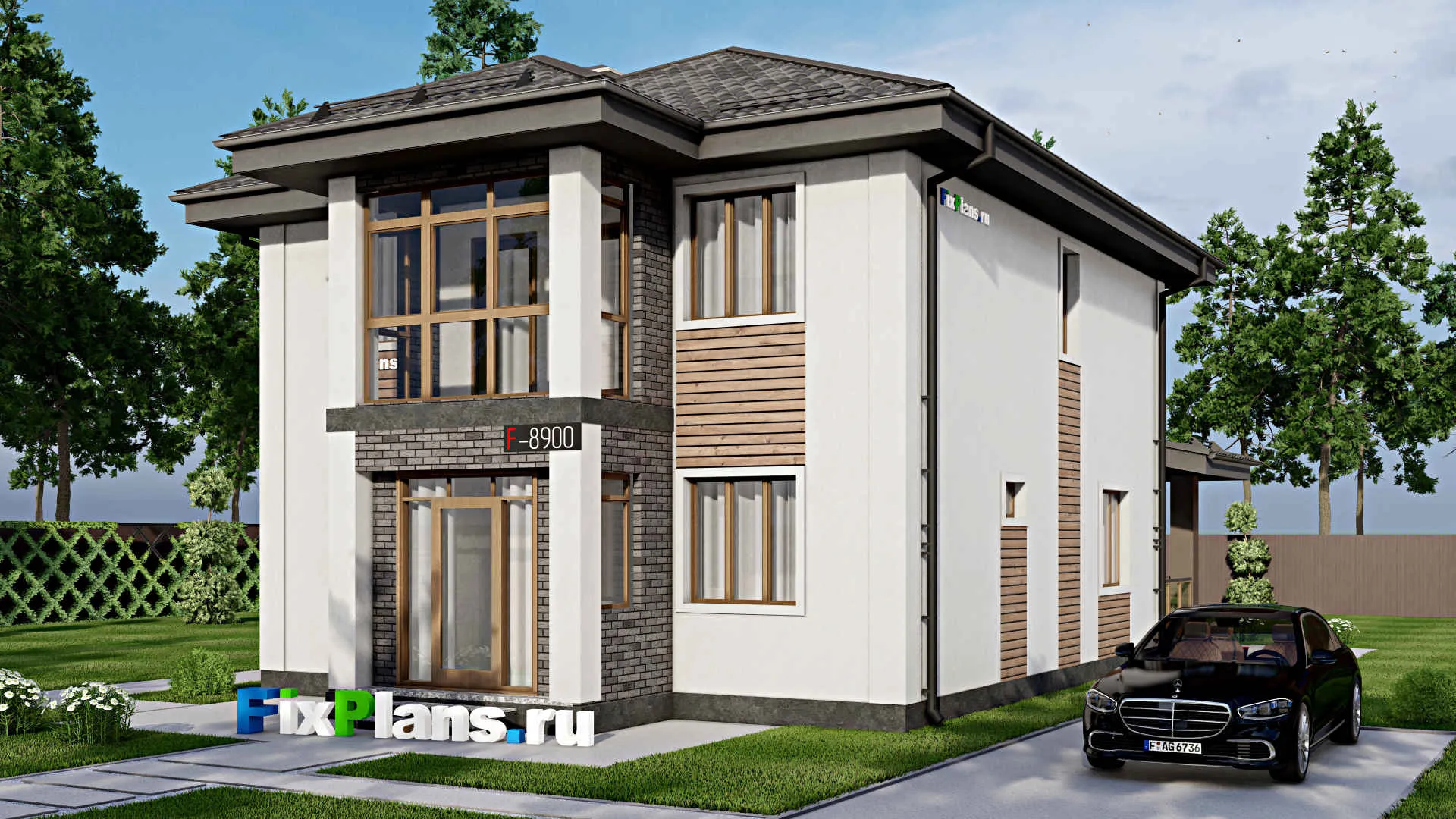 F-8900 - Проект двухэтажного дома 10 на 16, площадью 190 м² с террасой, балконом и 4 спальнями
