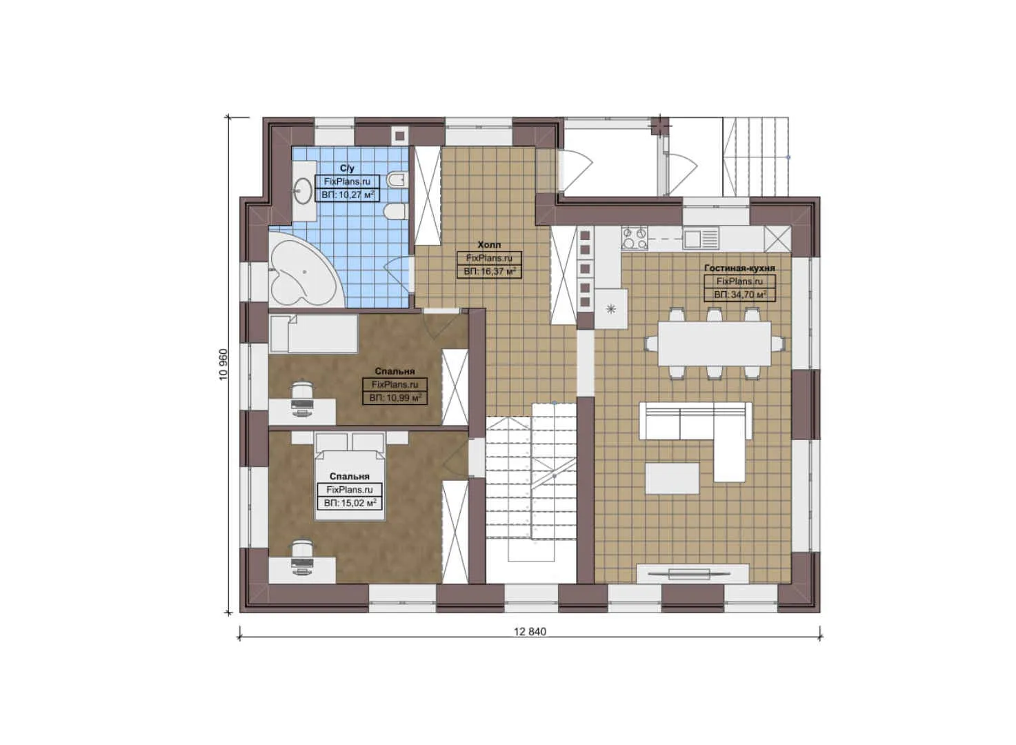 F-2834 - Планы дома с мансардой 11 на 13, площадью 150 м² с 4 спальнями