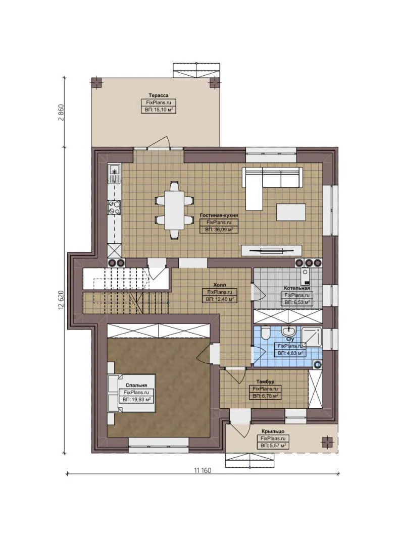 F-2942 - Планы двухэтажного дома 12 на 13, площадью 200 м² с террасой и 4 спальнями