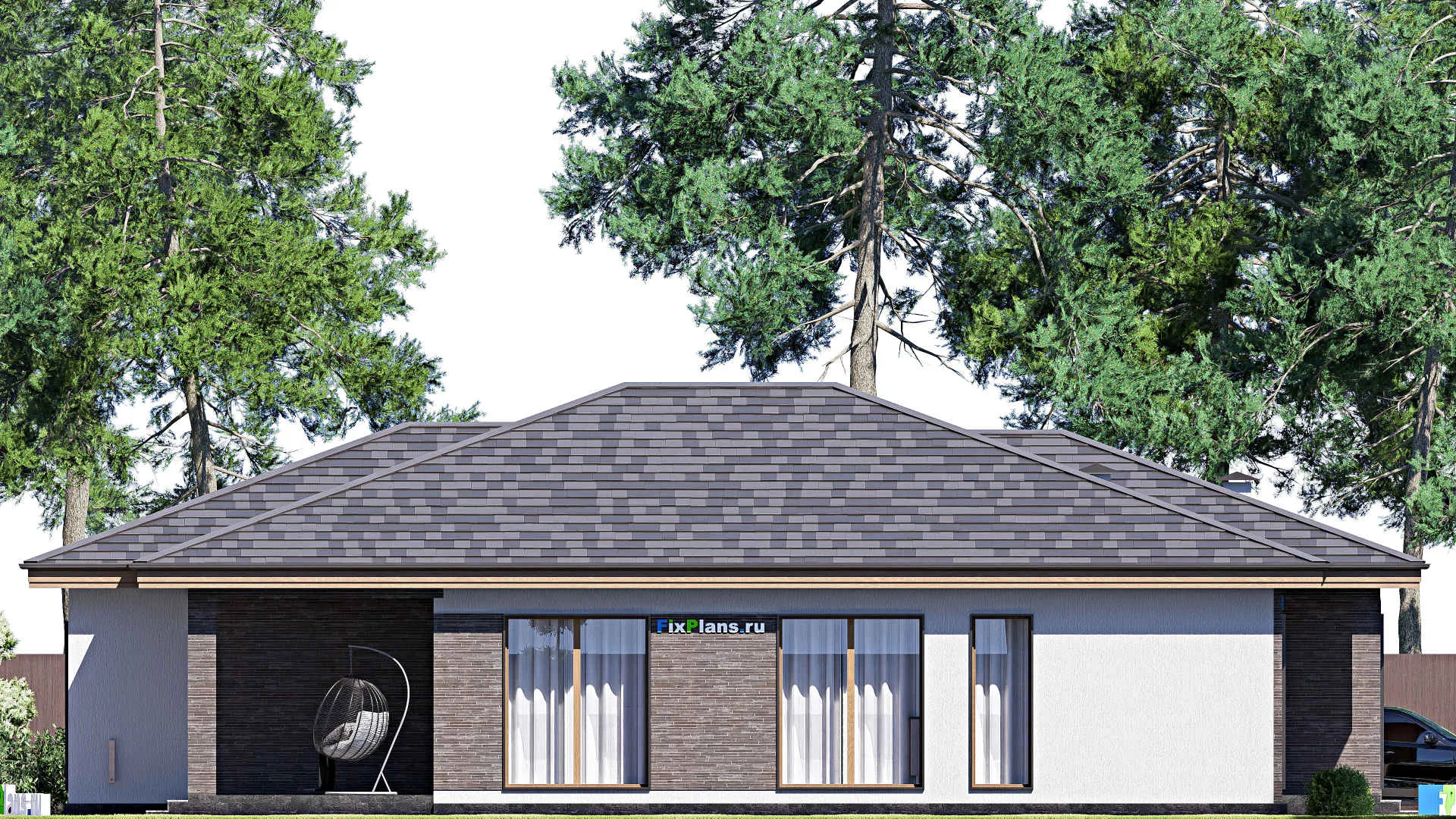 F-19565 - Проект одноэтажного дома 13 на 19, площадью 190 м² с террасой и 5 спальнями