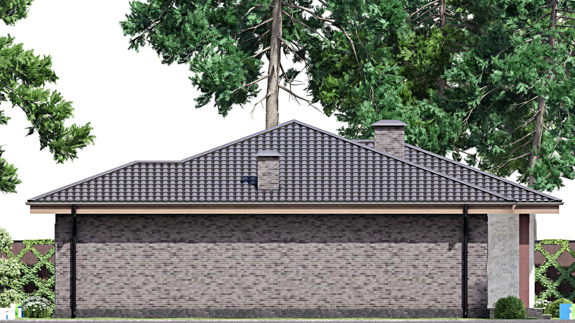 F-12536 - Проект одноэтажного дома 13 на 15, площадью 140 м² с террасой и 3 спальнями