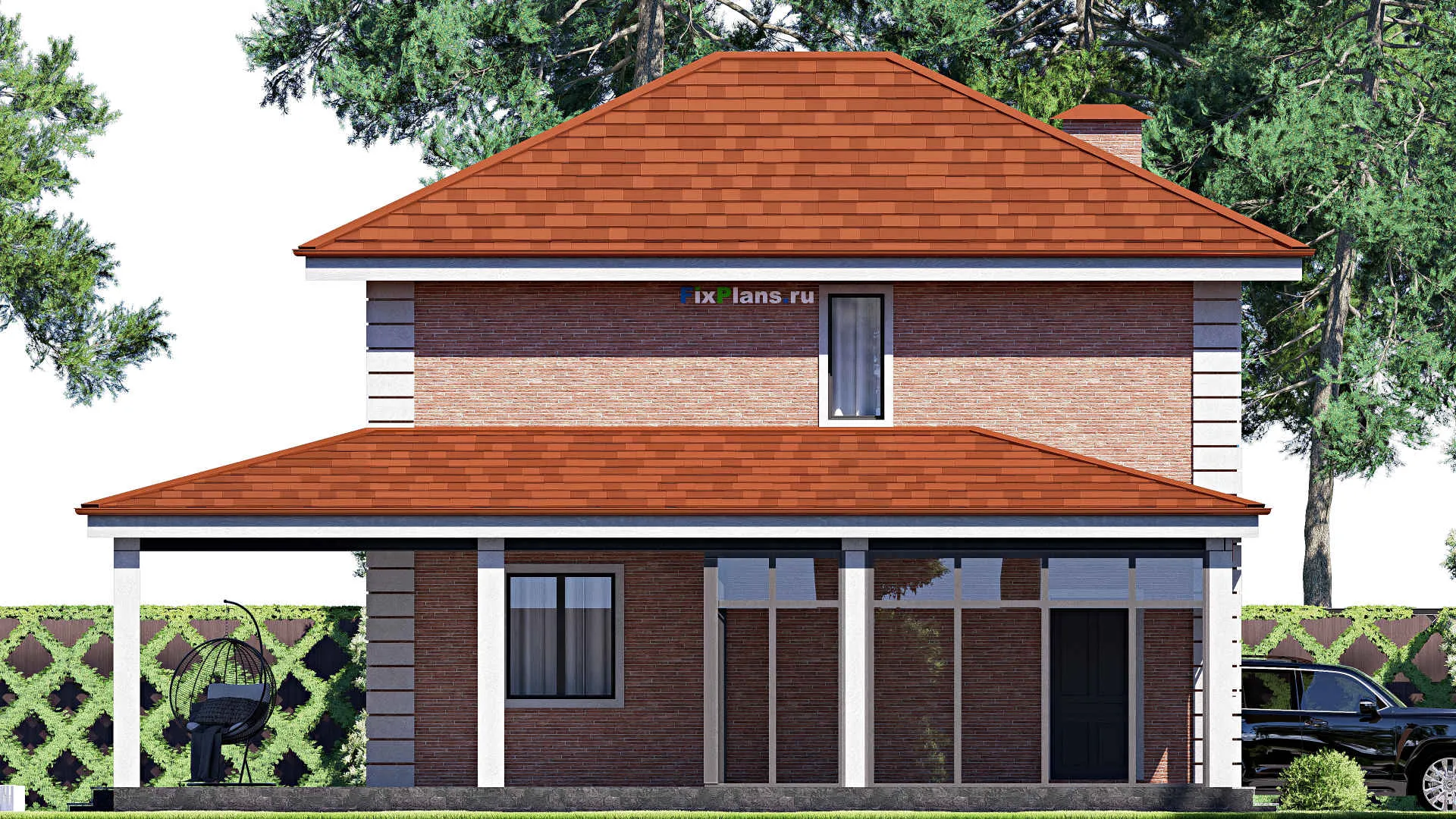 F-17927 - Проект одноэтажного дома 15 на 16, площадью 180 м² с террасой и 3 спальнями