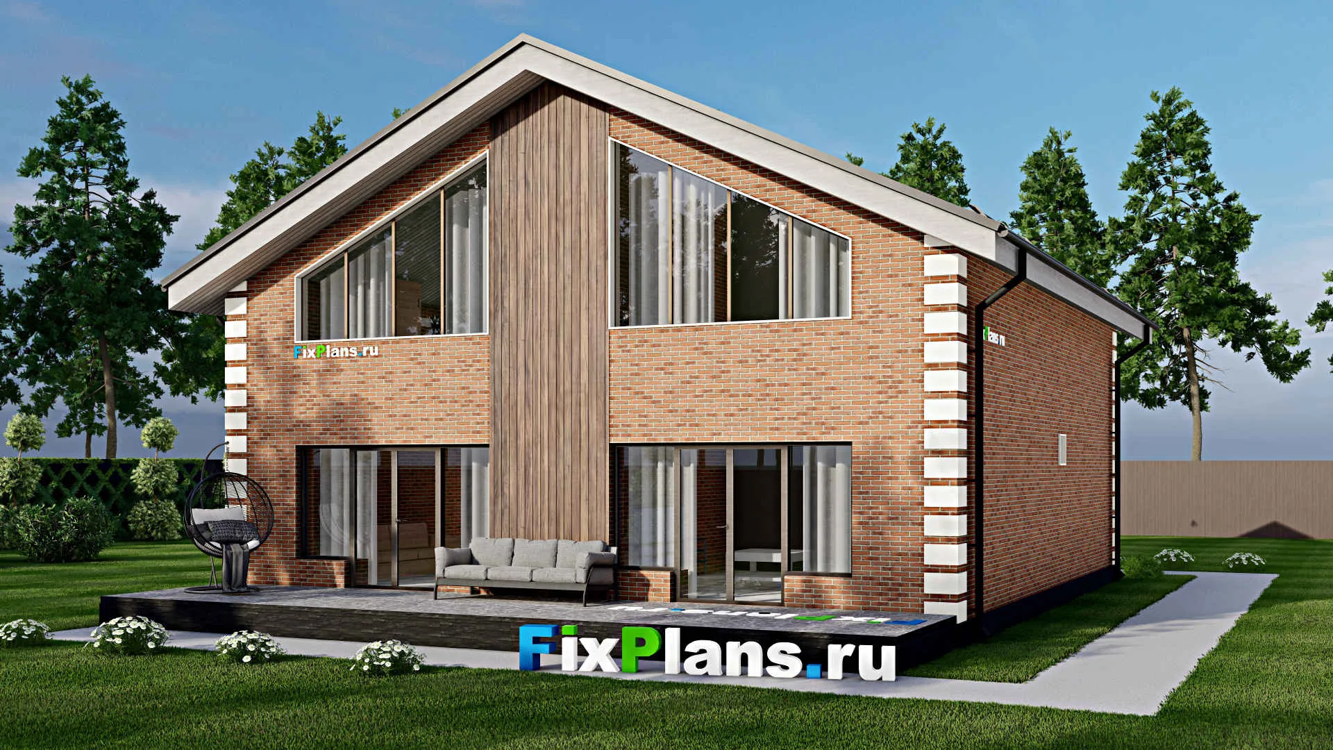 F-4571 - Проект дома с мансардой 12 на 13, площадью 240 м² с террасой и 4 спальнями