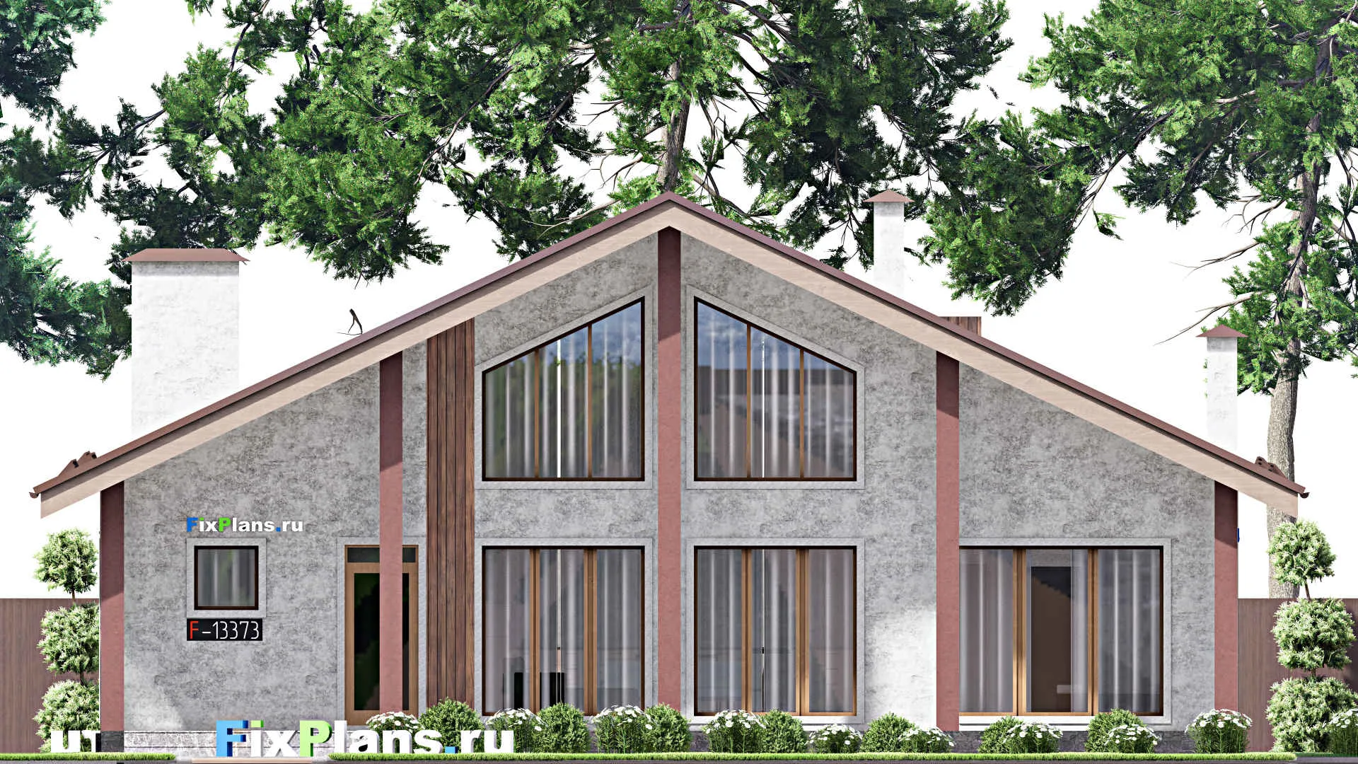 F-13373 - Проект одноэтажного дома 14 на 16, площадью 170 м² с террасой и 3 спальнями