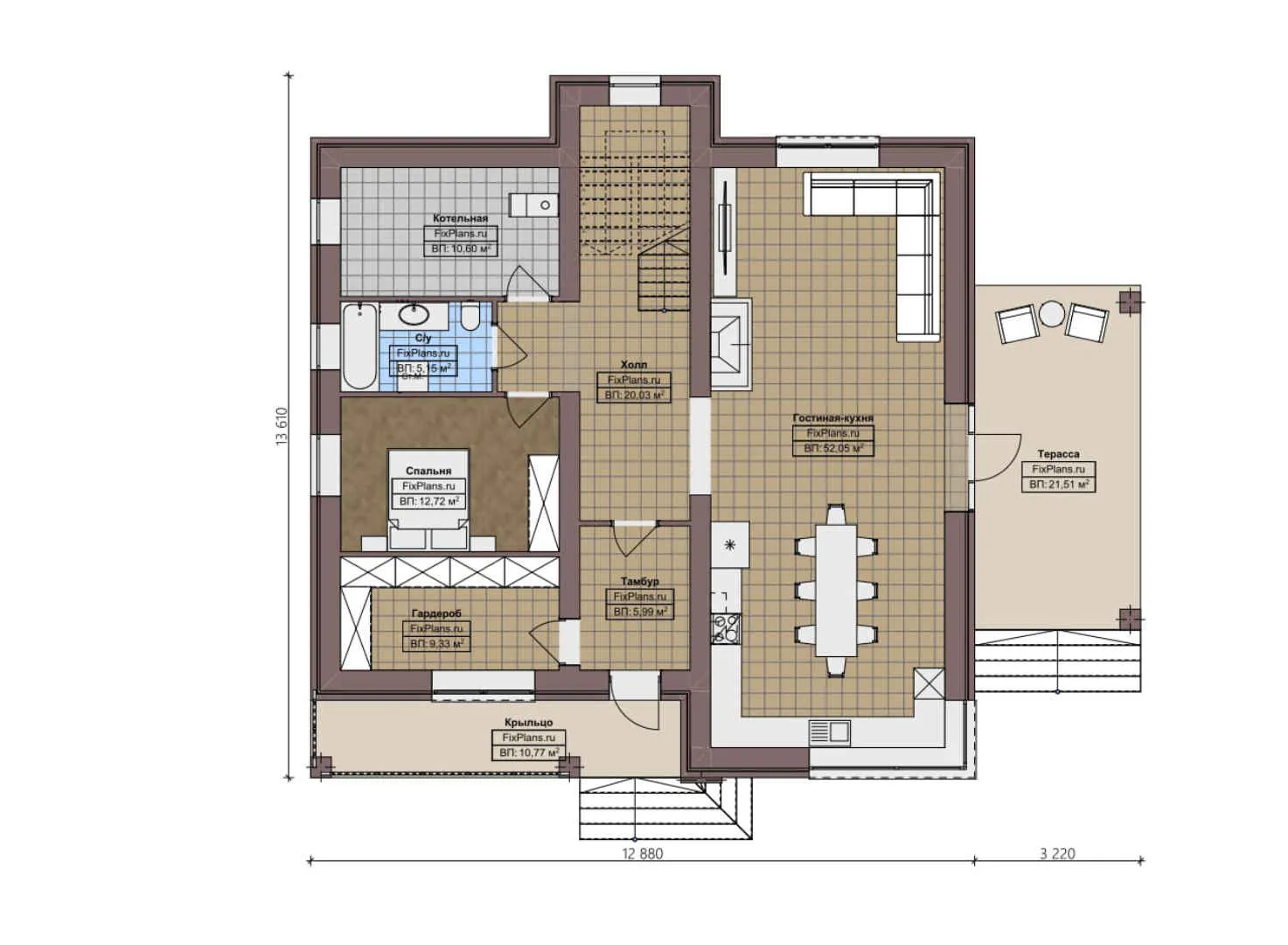 F-1907 - Планы двухэтажного дома 13 на 14, площадью 270 м² с террасой, балконом и 5 спальнями