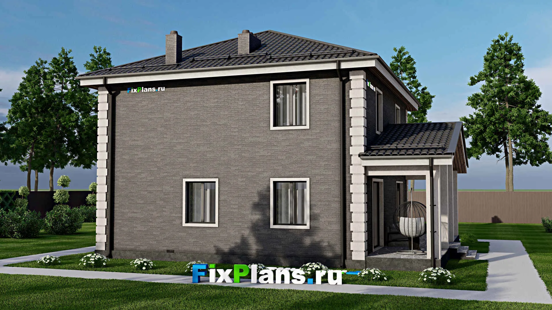 F-4274 - Проект двухэтажного дома 10 на 11, площадью 180 м² с террасой и 5 спальнями