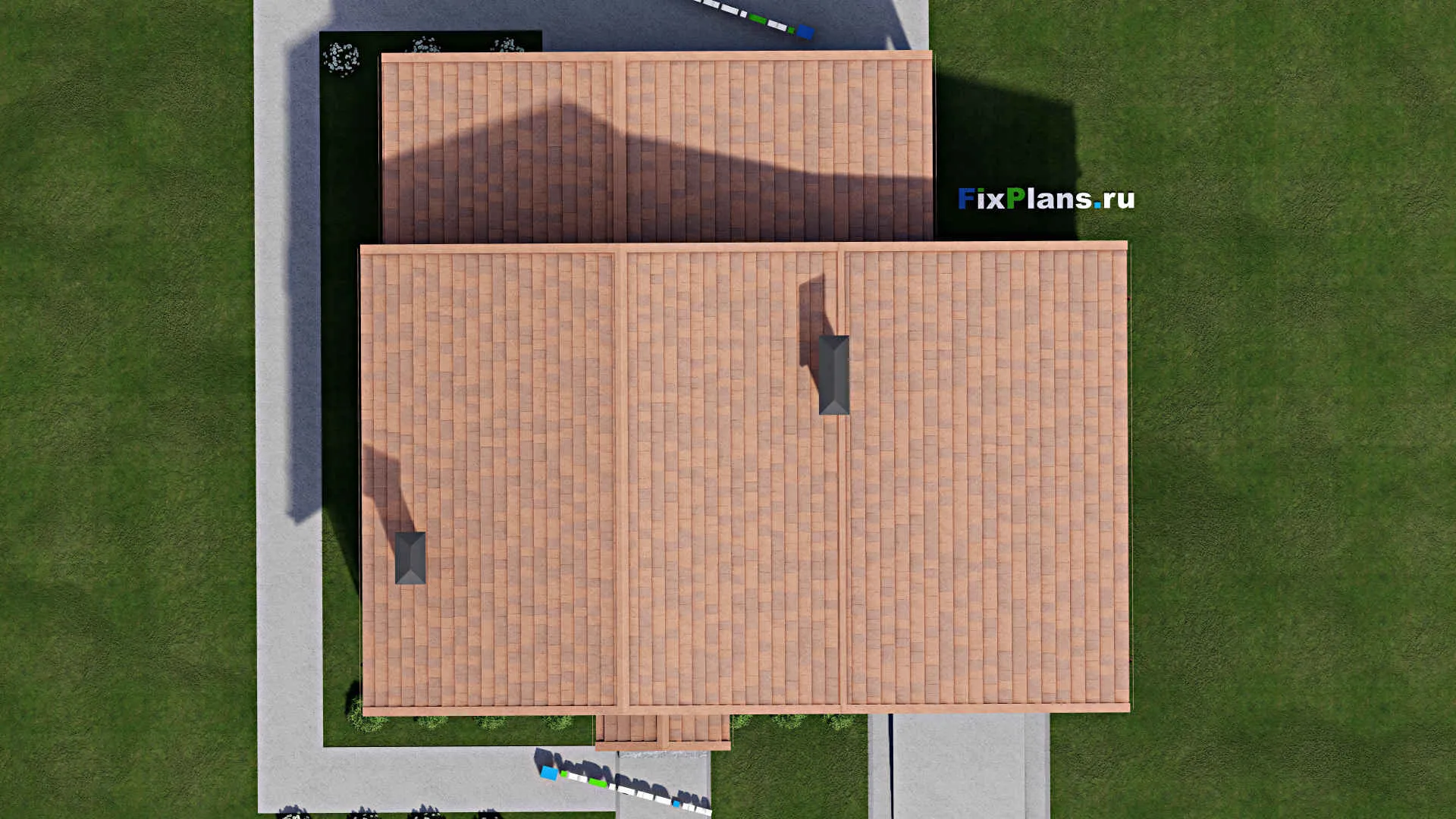 F-9422 - Проект дома с мансардой 15 на 16, площадью 220 м² с террасой, гаражом на 1 машину и 3 спальнями