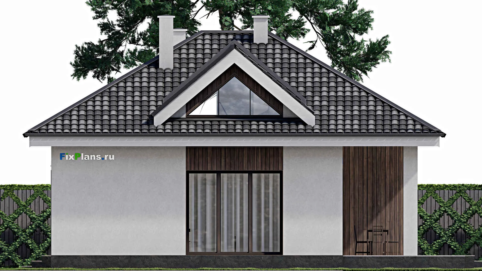 F-1097 - Проект одноэтажного дома 11 на 12, площадью 110 м² с террасой и 3 спальнями