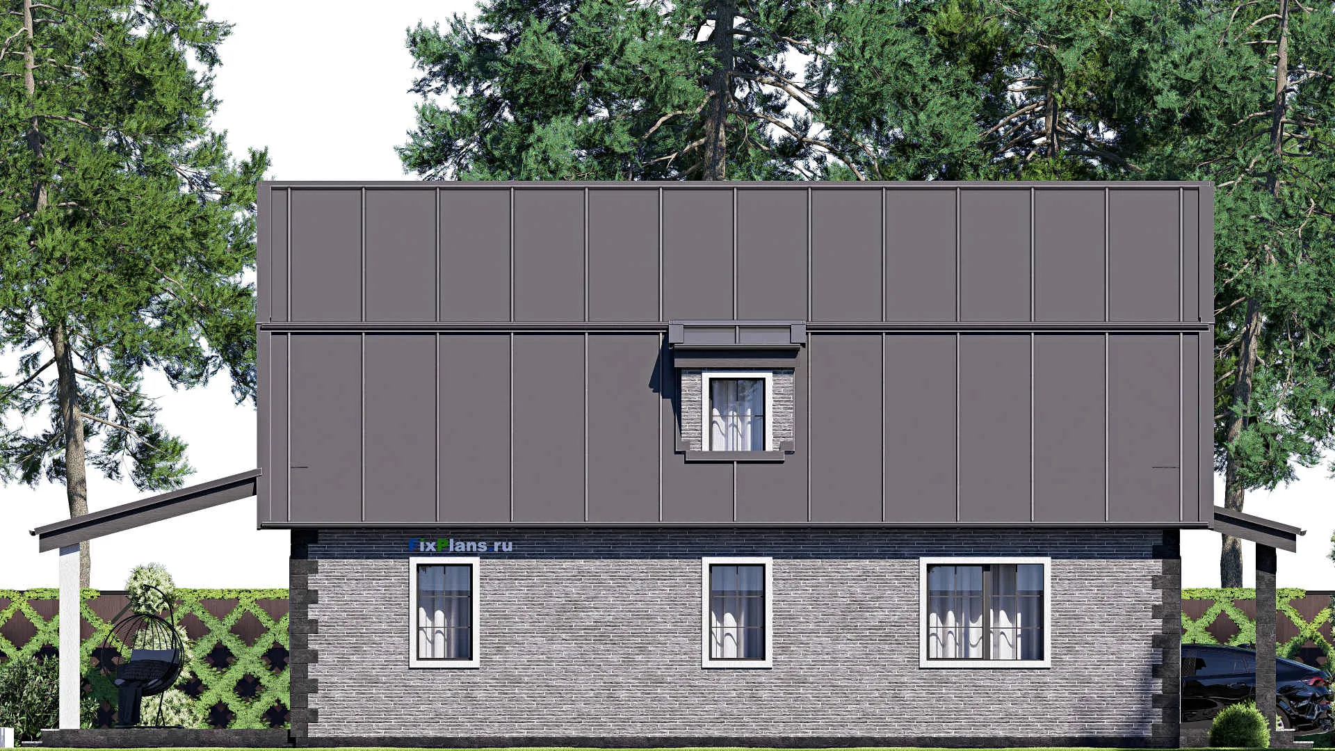 F-19277 - Проект дома с мансардой 9 на 18, площадью 200 м² с террасой и 4 спальнями