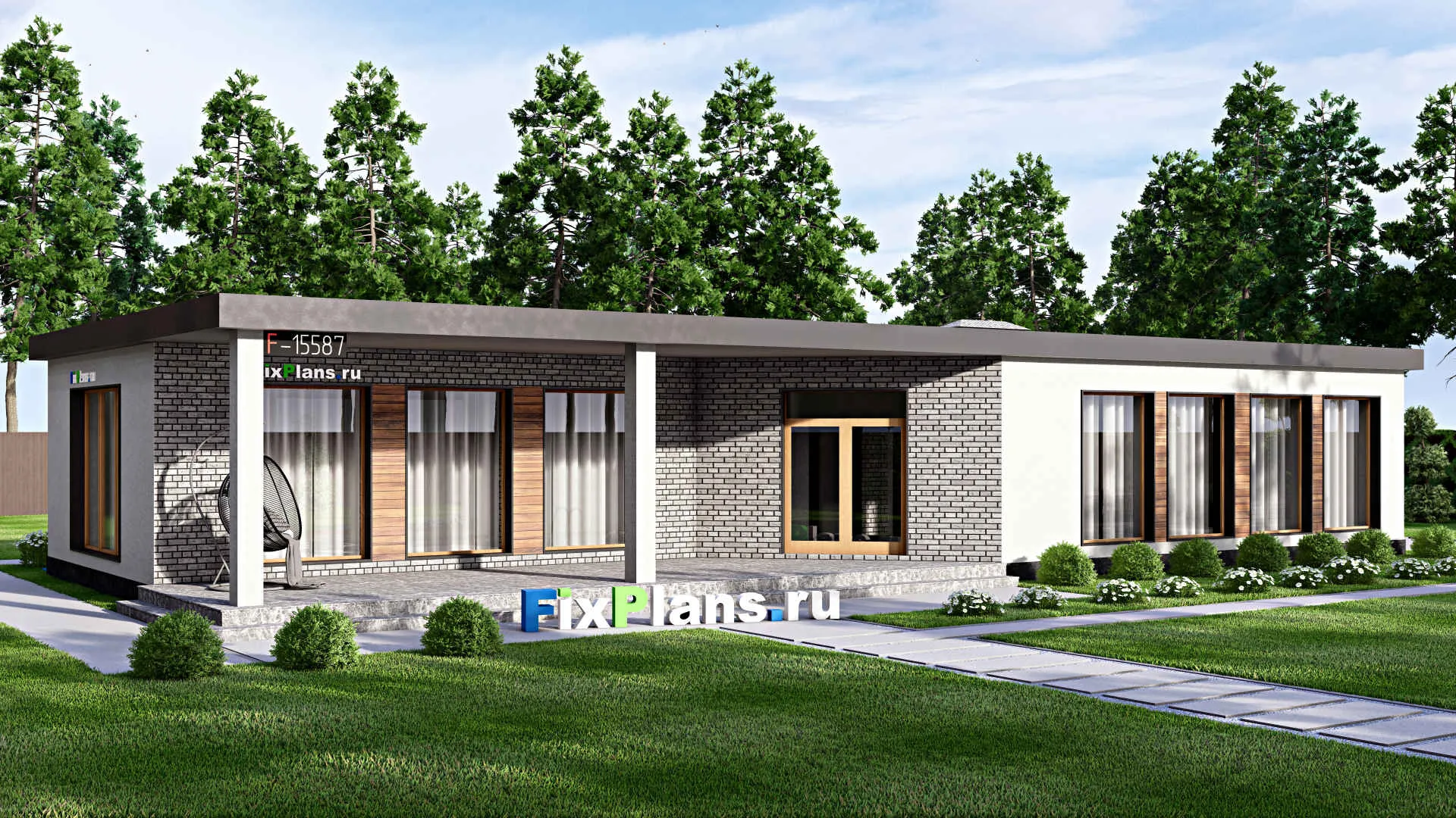 F-15587 - Проект одноэтажного дома 12 на 23, площадью 230 м² с цокольным этажом и 1 спальнями