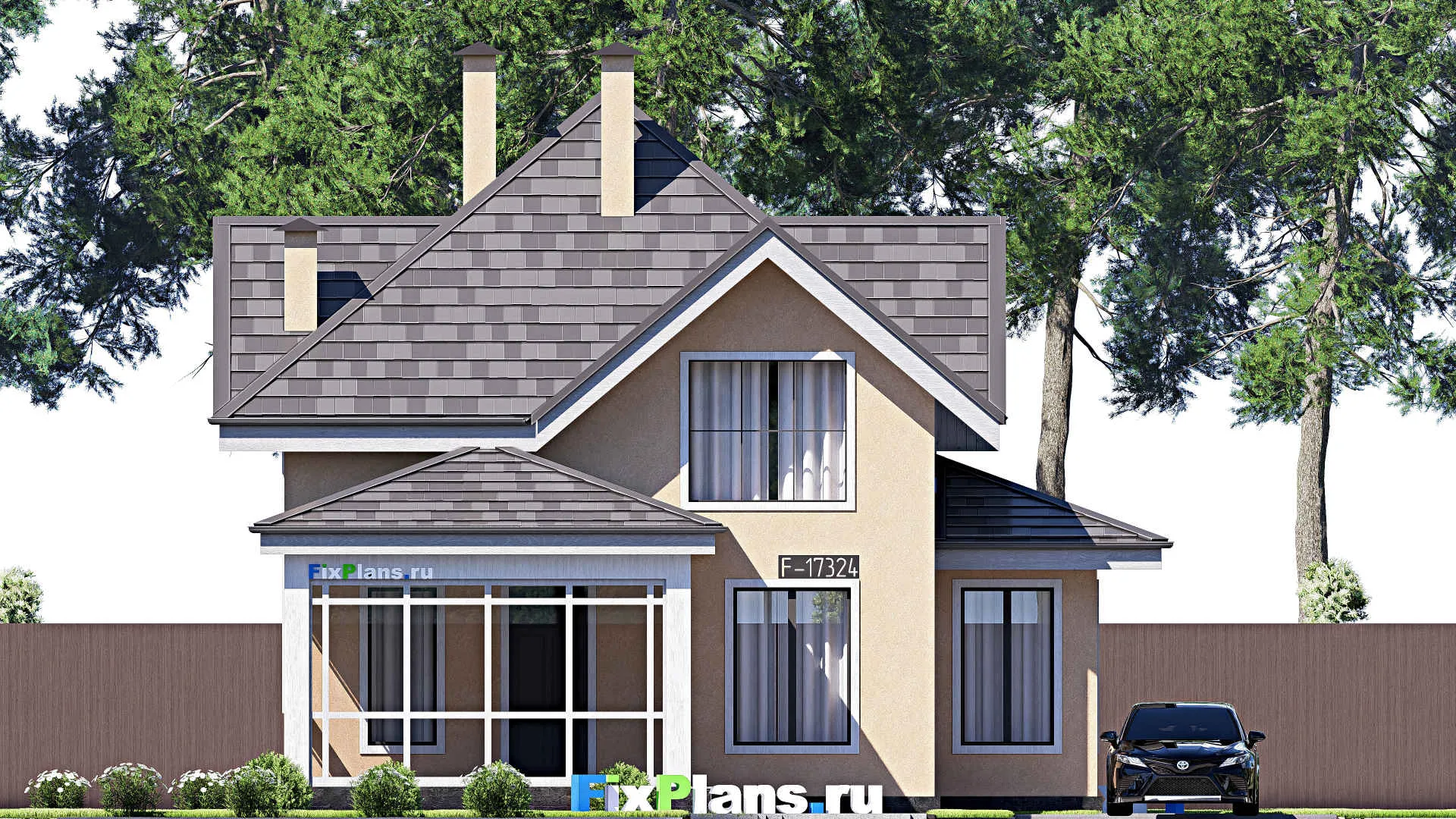 F-17324 - Проект дома с мансардой 11 на 14, площадью 140 м² с террасой и 4 спальнями