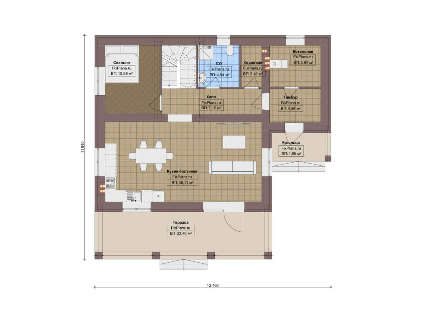 F-18953 - Планы дома с мансардой 12 на 13, площадью 190 м² с террасой, балконом и 4 спальнями