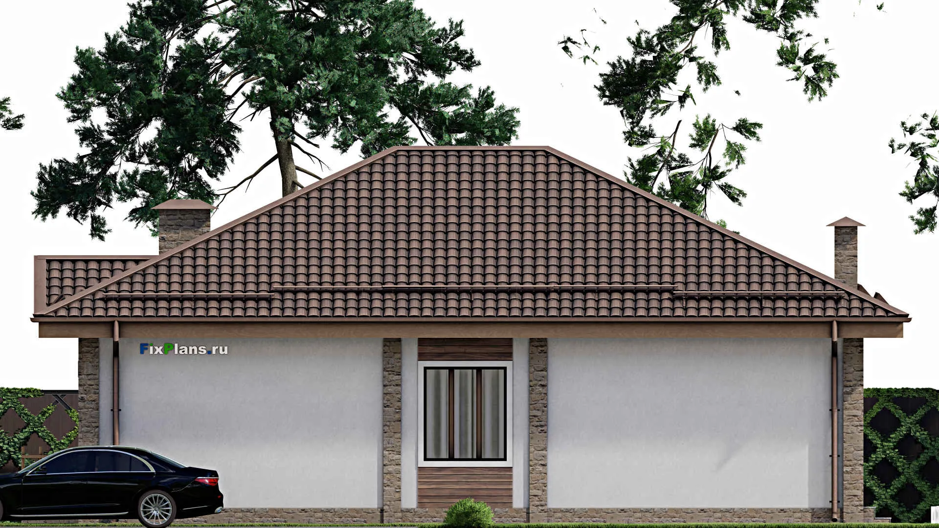 F-10151 - Проект одноэтажного дома 11 на 15, площадью 130 м² с террасой, баней и 3 спальнями