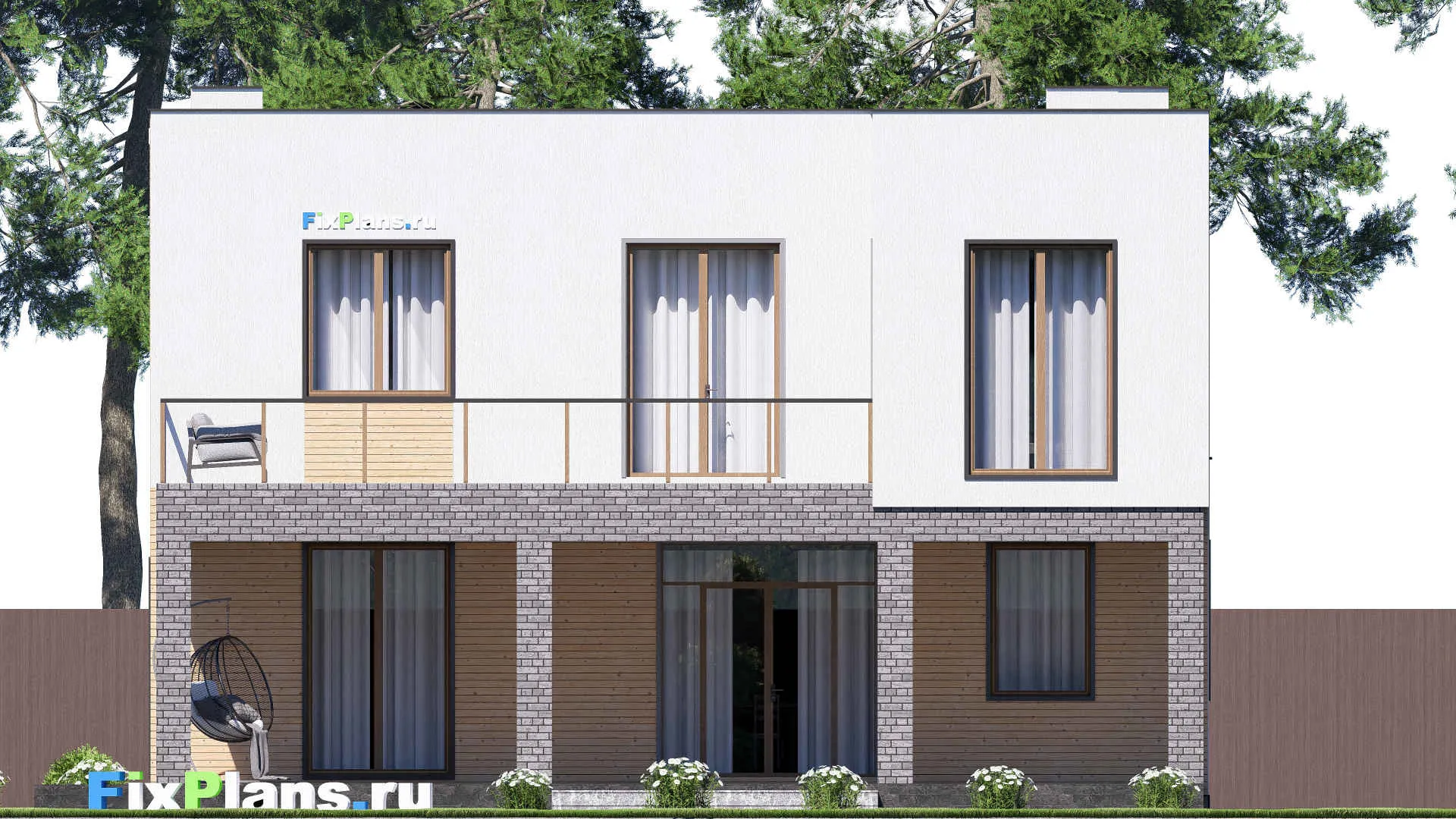 F-17567 - Проект двухэтажного дома 14 на 20, площадью 310 м² с террасой, балконом, гаражом на 1 машину и 2 спальнями