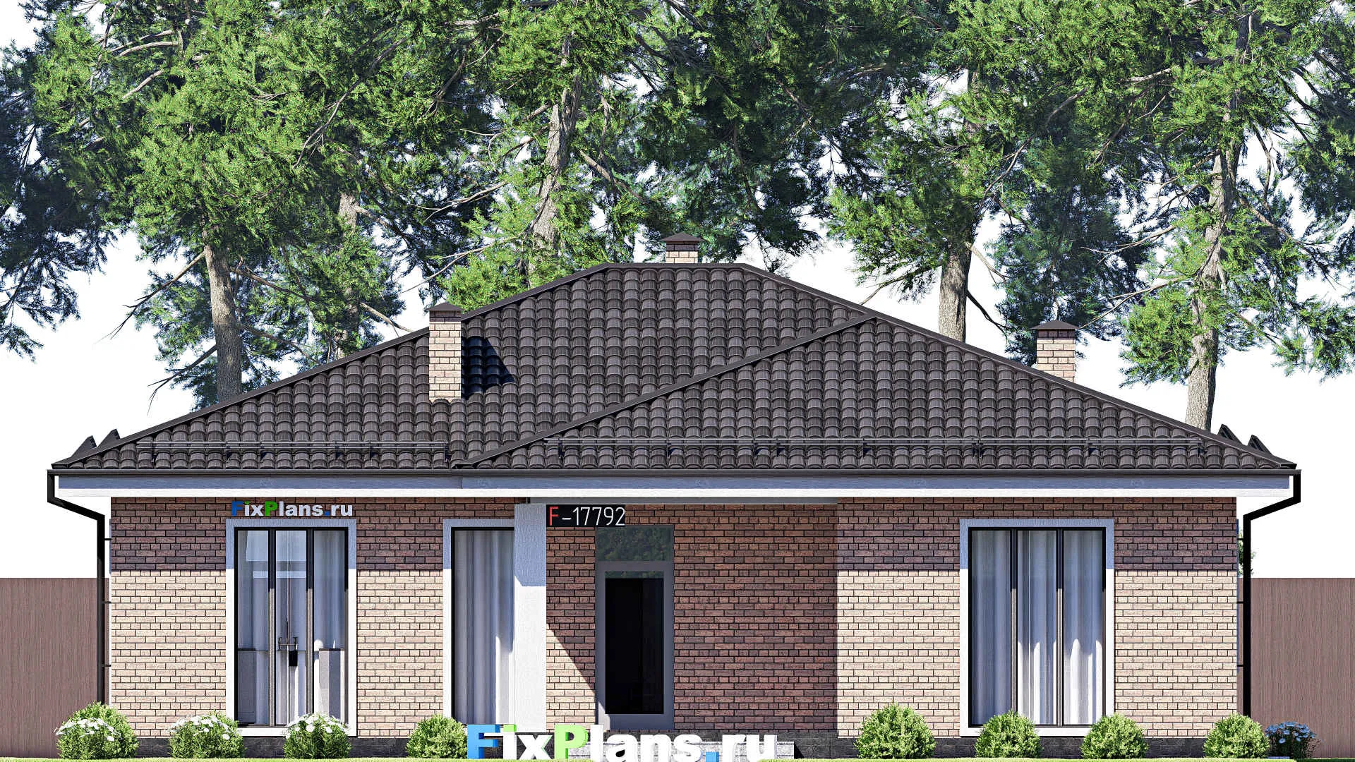 F-17792 - Проект одноэтажного дома 15 на 15, площадью 160 м² с террасой и 3 спальнями