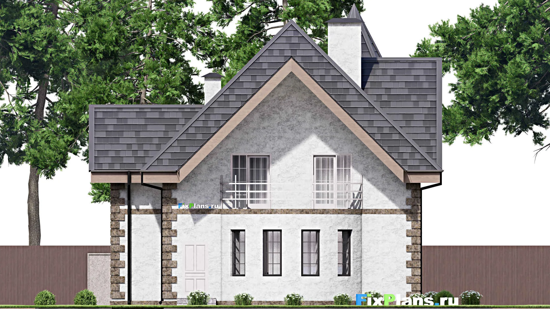 F-13553 - Проект дома с мансардой 12 на 15, площадью 200 м² с балконом и 4 спальнями