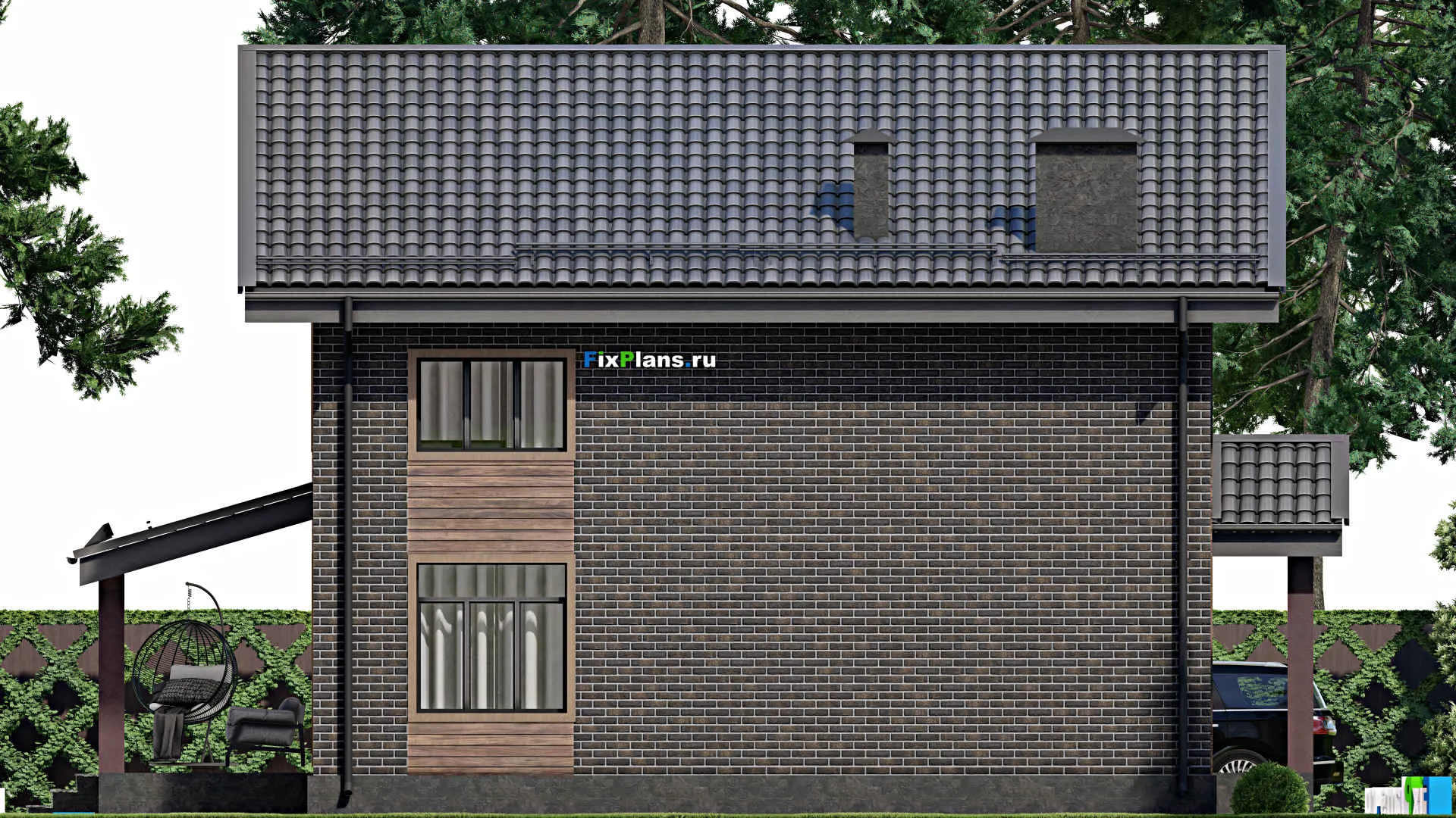 F-4238 - Проект дома с мансардой 11 на 11, площадью 180 м² с террасой и 6 спальнями